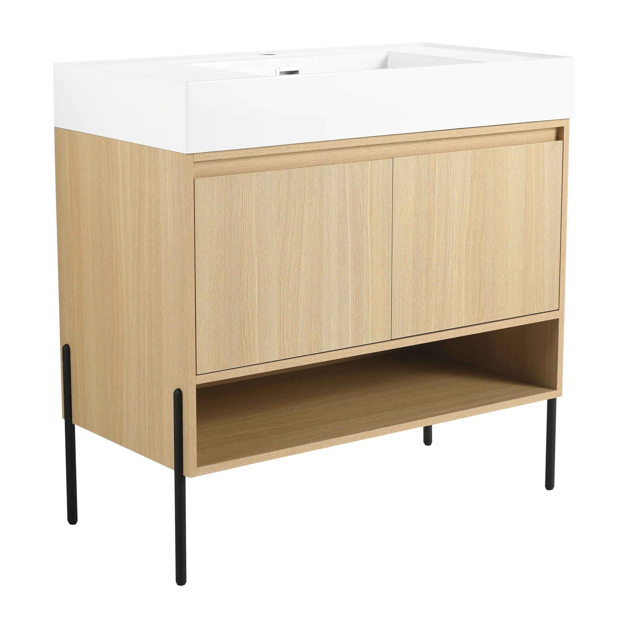 Modern Bathroom Vanity Combo With Single Resin Sink And Storage Cabinet - Image 16