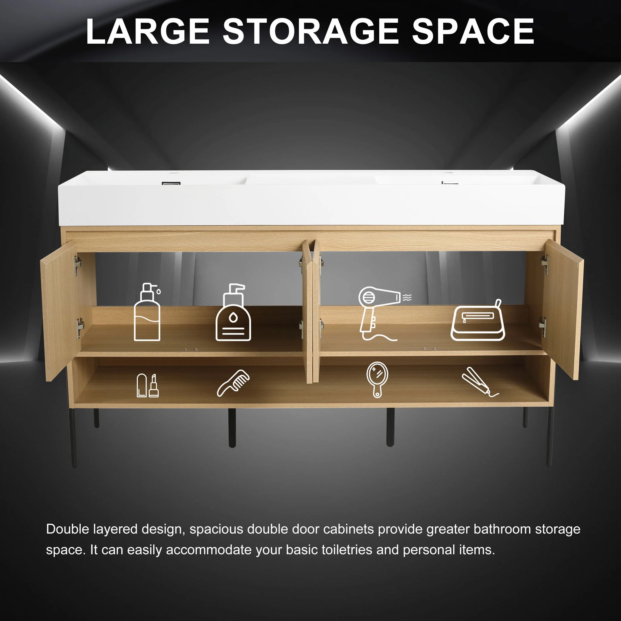 Modern Bathroom Vanity Combo With Single Resin Sink And Storage Cabinet - Image 23