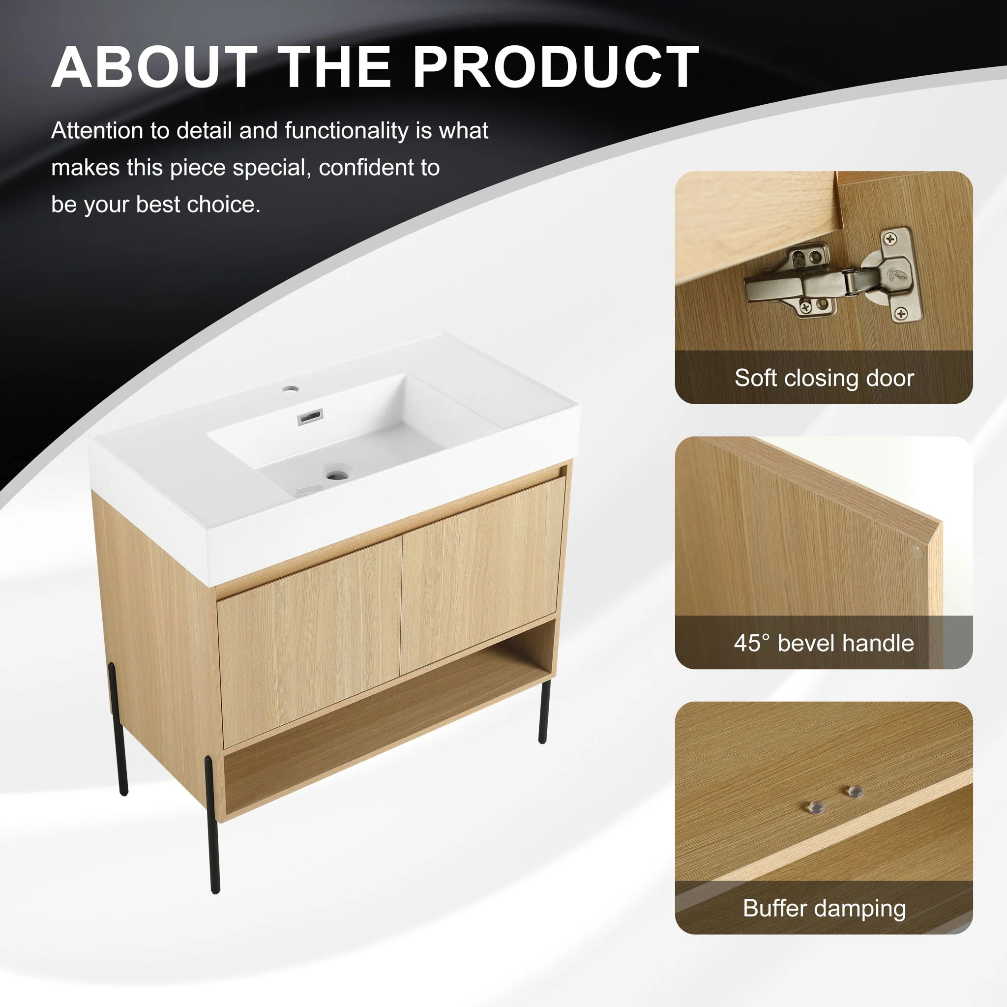 Modern Bathroom Vanity Combo With Single Resin Sink And Storage Cabinet - Image 24