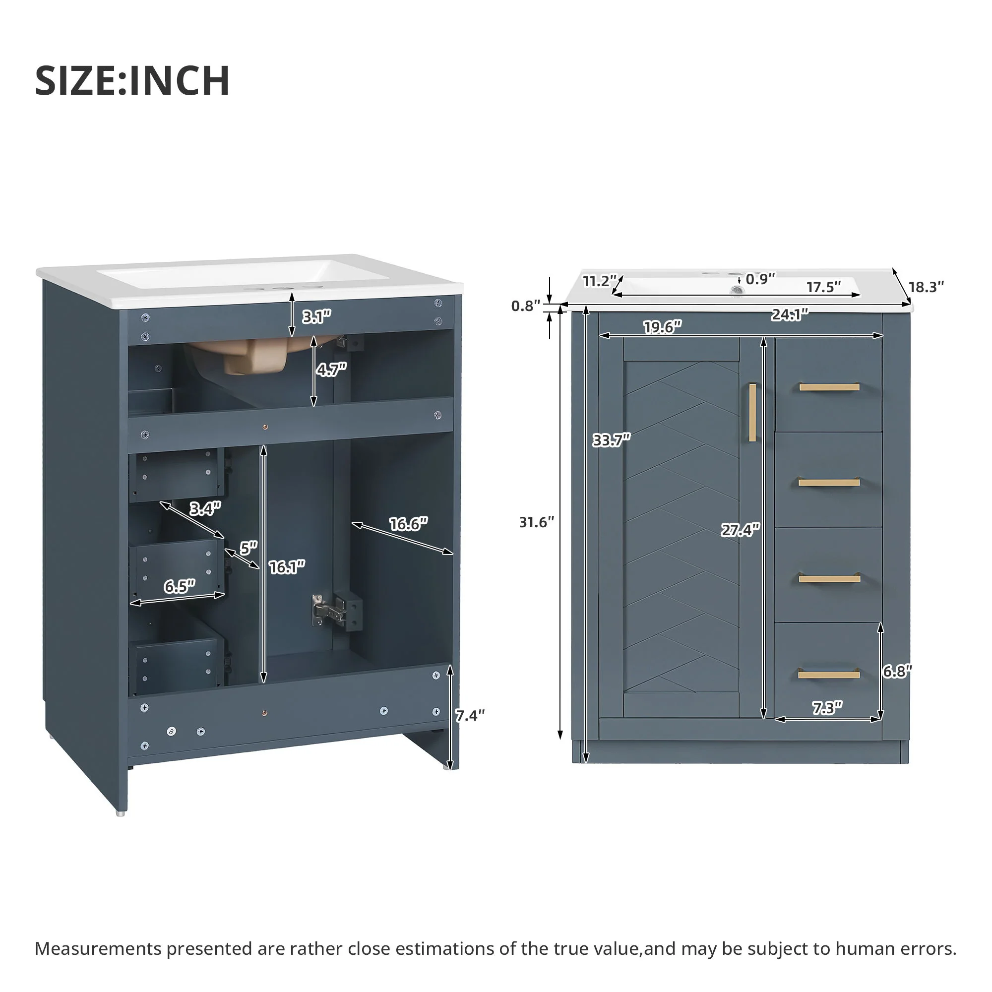 Modern Bathroom Vanity With 1 Door And 3 Drawers - Image 16