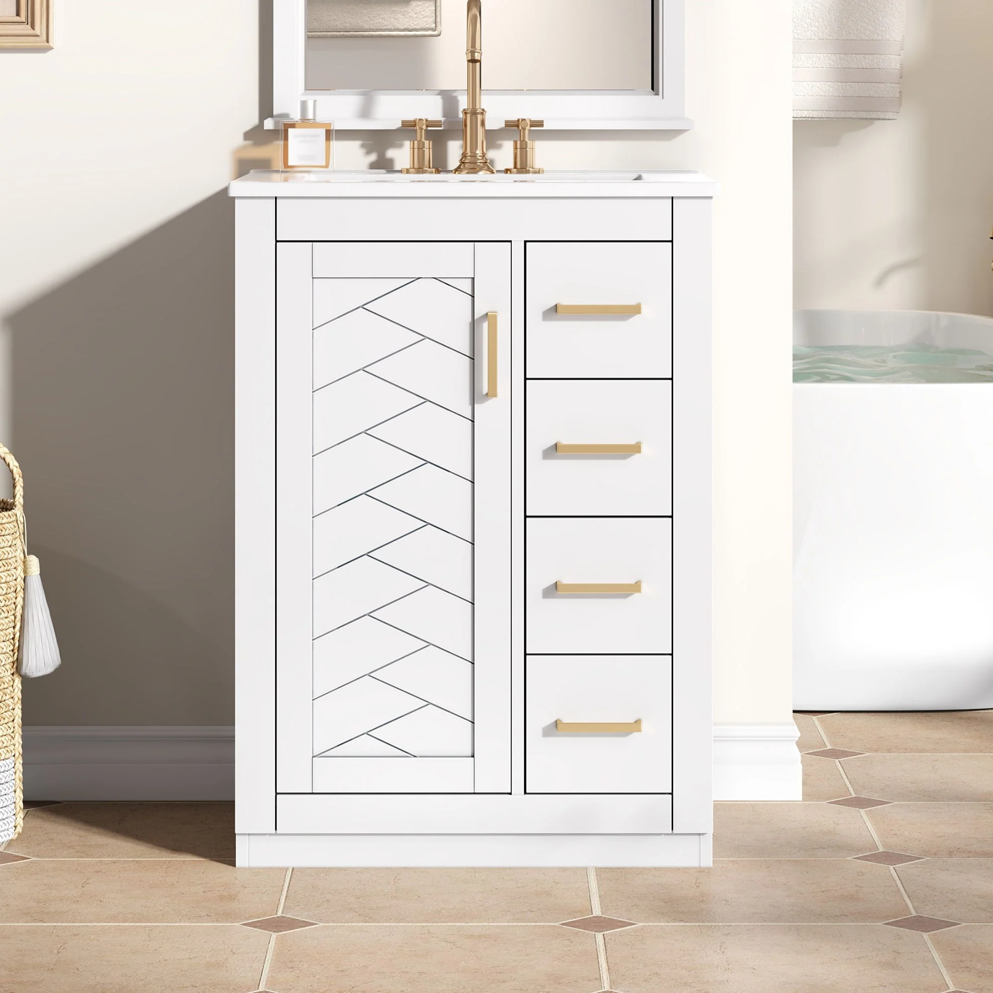 Modern Bathroom Vanity With 1 Door And 3 Drawers - Image 6