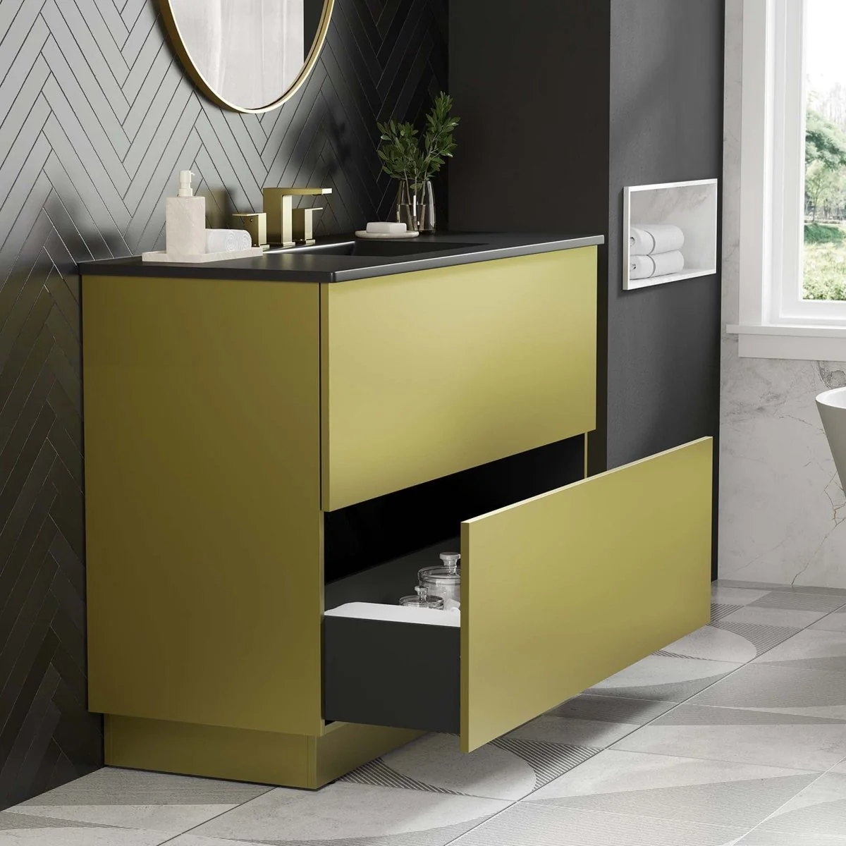 Modern Bathroom Vanity with Ceramic Basin — Single and Double Sink Options - Image 102