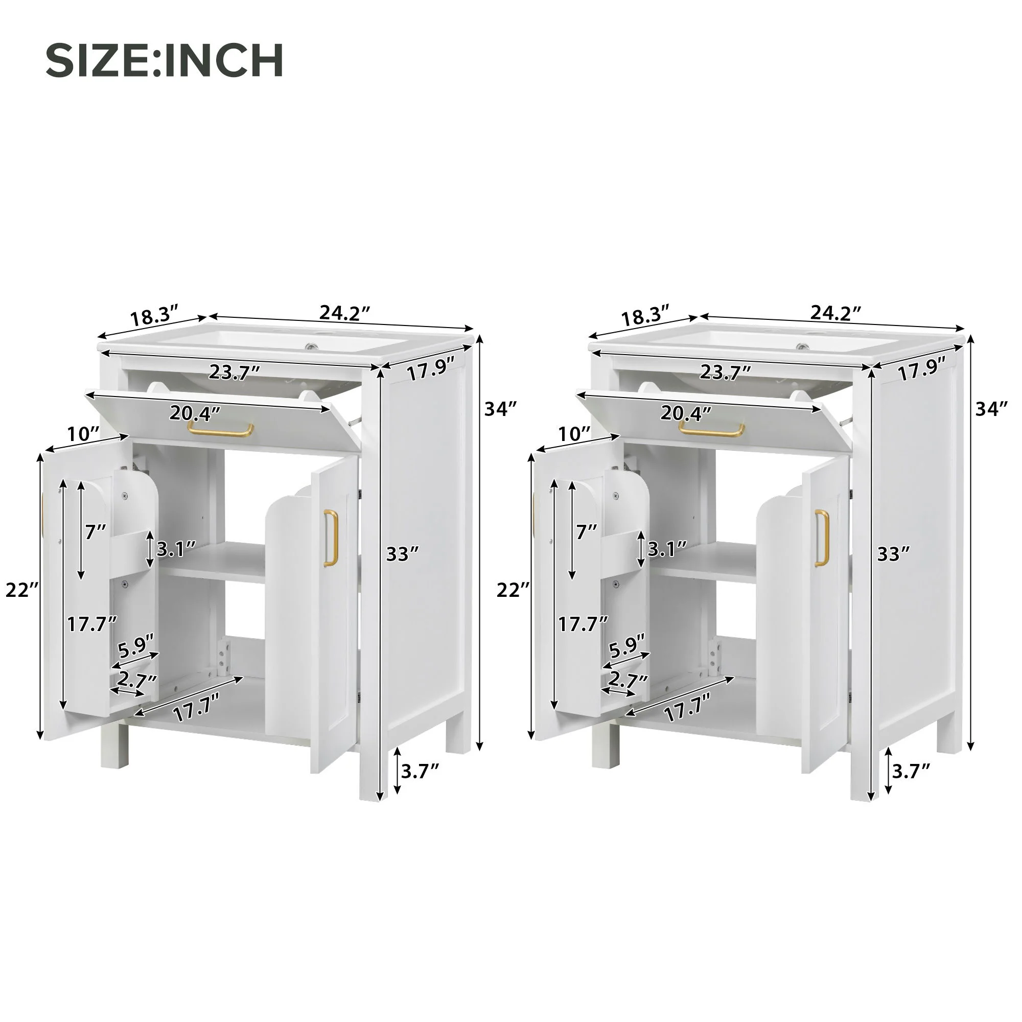 Modern Bathroom Vanity With Ceramic Sink, Soft-Close Doors, Flip Drawer, U-Shaped Shelves, Elegant Storage Solution - Image 17