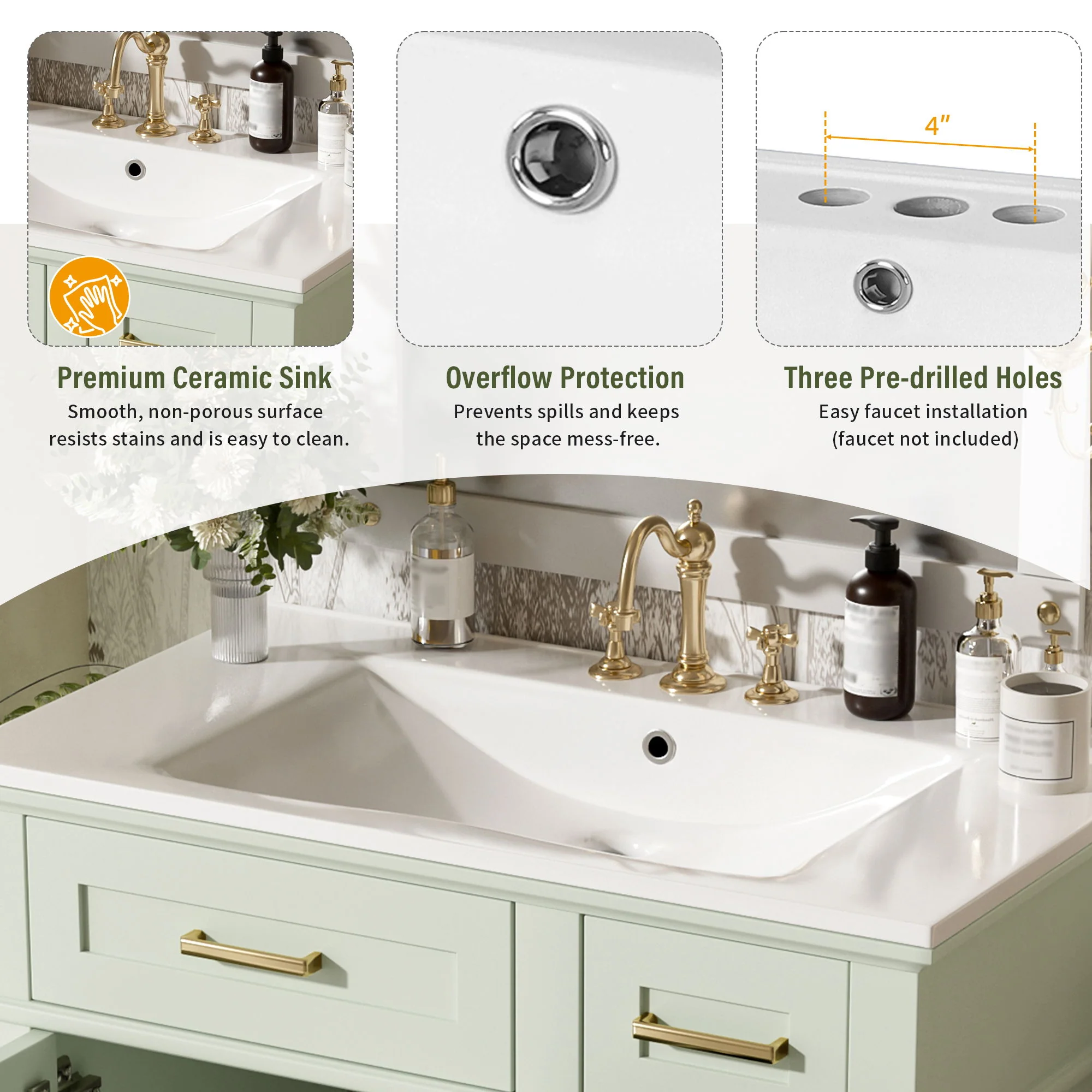 Modern Bathroom Vanity With Ceramic Sink, Soft Close Storage Cabinet - Image 13
