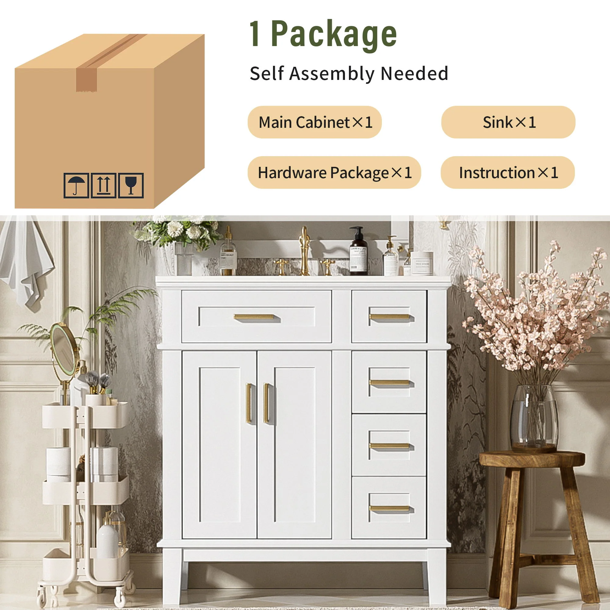 Modern Bathroom Vanity With Ceramic Sink, Soft Close Storage Cabinet - Image 19