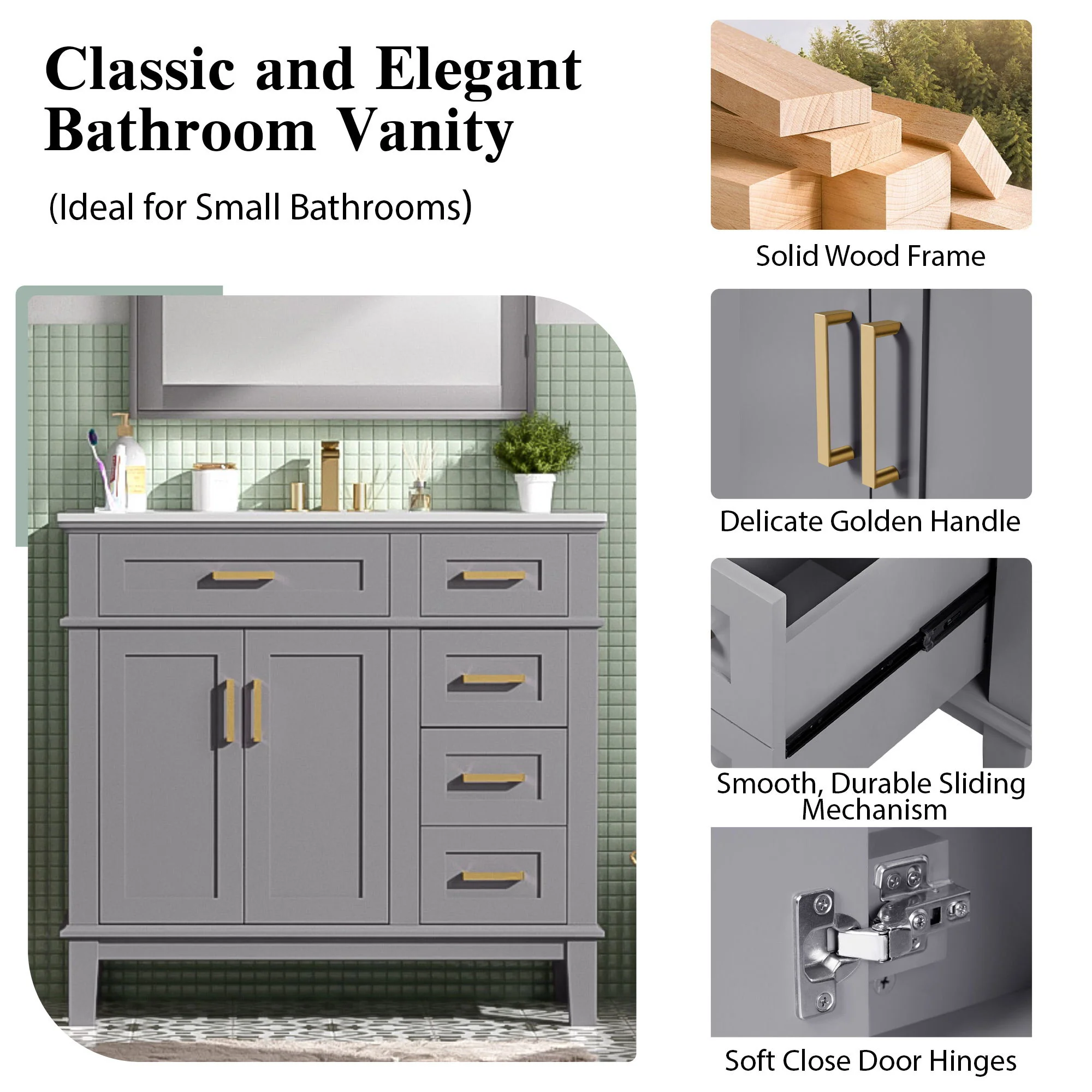 Modern Bathroom Vanity With Ceramic Sink, Soft Close Storage Cabinet - Image 21