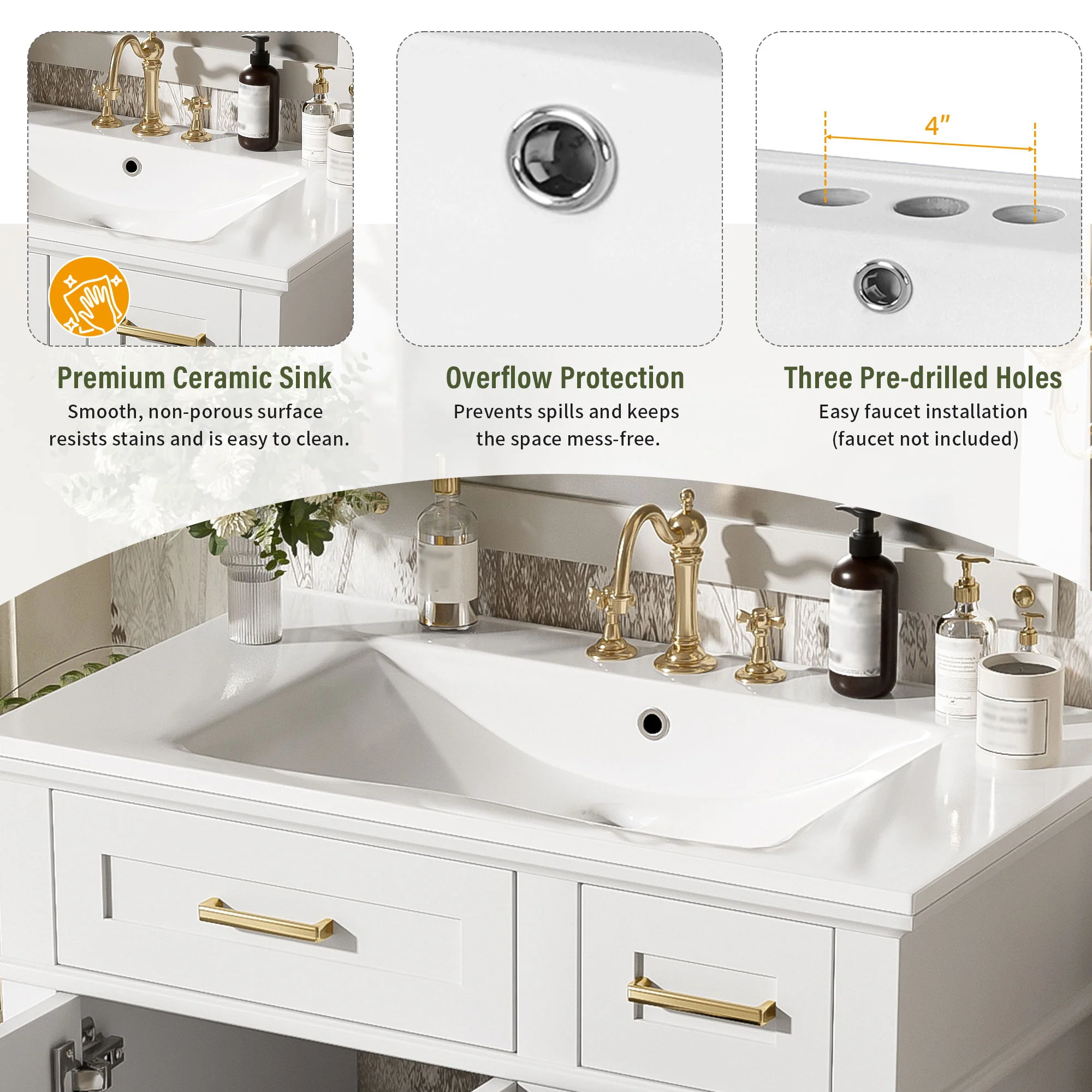 Modern Bathroom Vanity With Ceramic Sink, Soft Close Storage Cabinet - Image 31