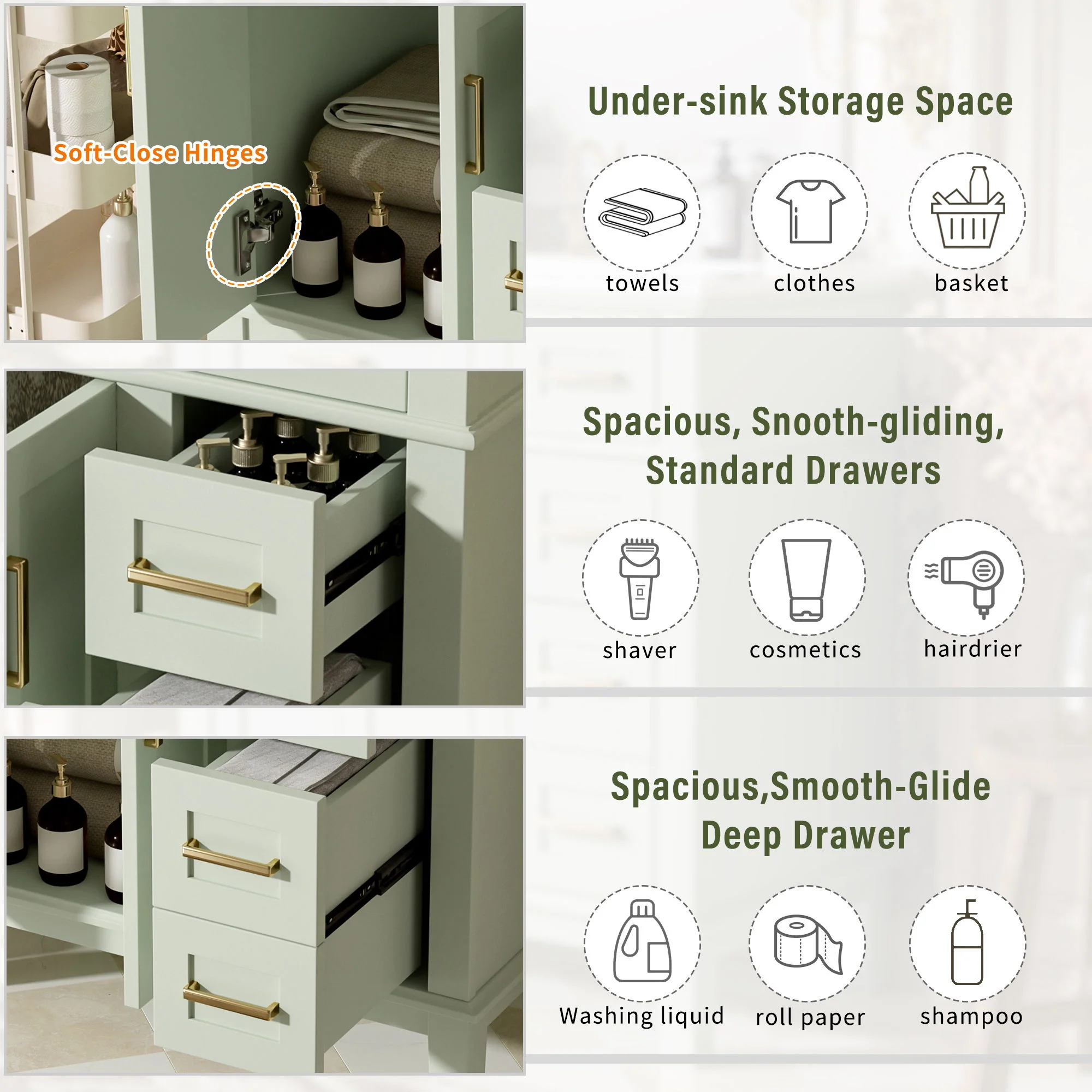 Modern Bathroom Vanity With Ceramic Sink, Soft Close Storage Cabinet - Image 33