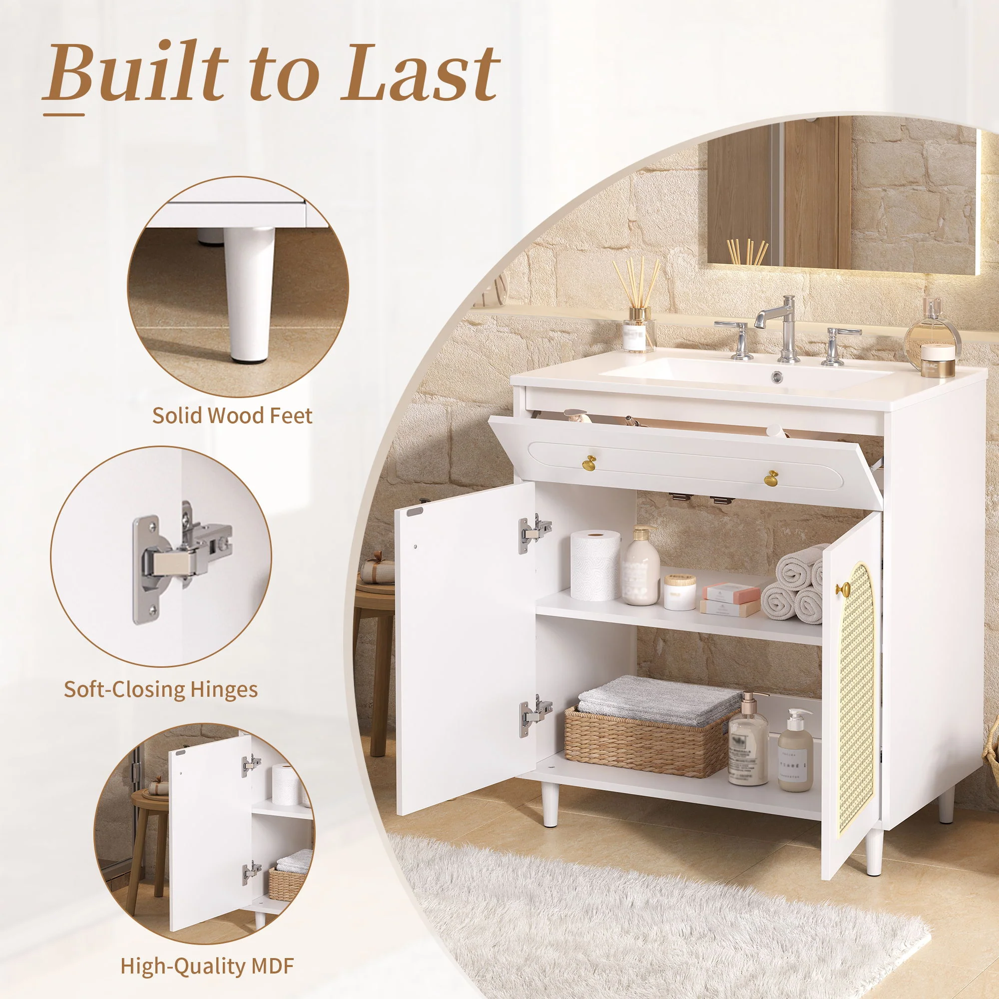 Modern Bathroom Vanity With Sink, Cabinet With Adjustable Shelf - Image 11