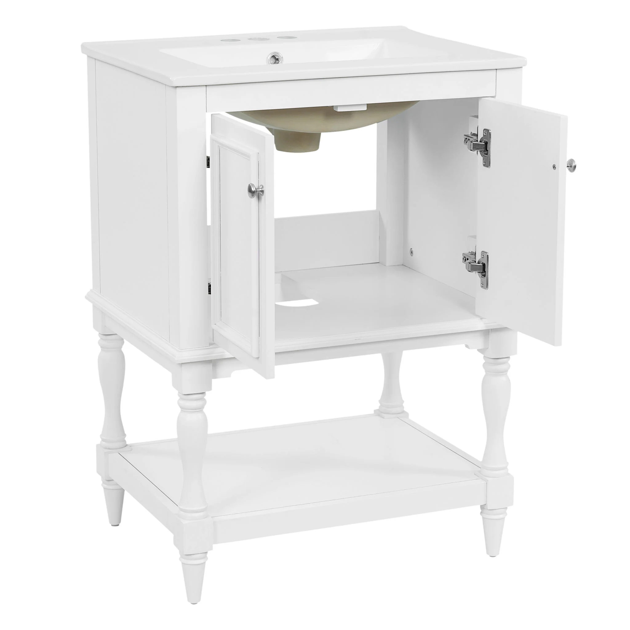 Modern Bathroom Vanity With Sink, Rectangular Cabinet With Open Shelf And Closed Storage - Image 2