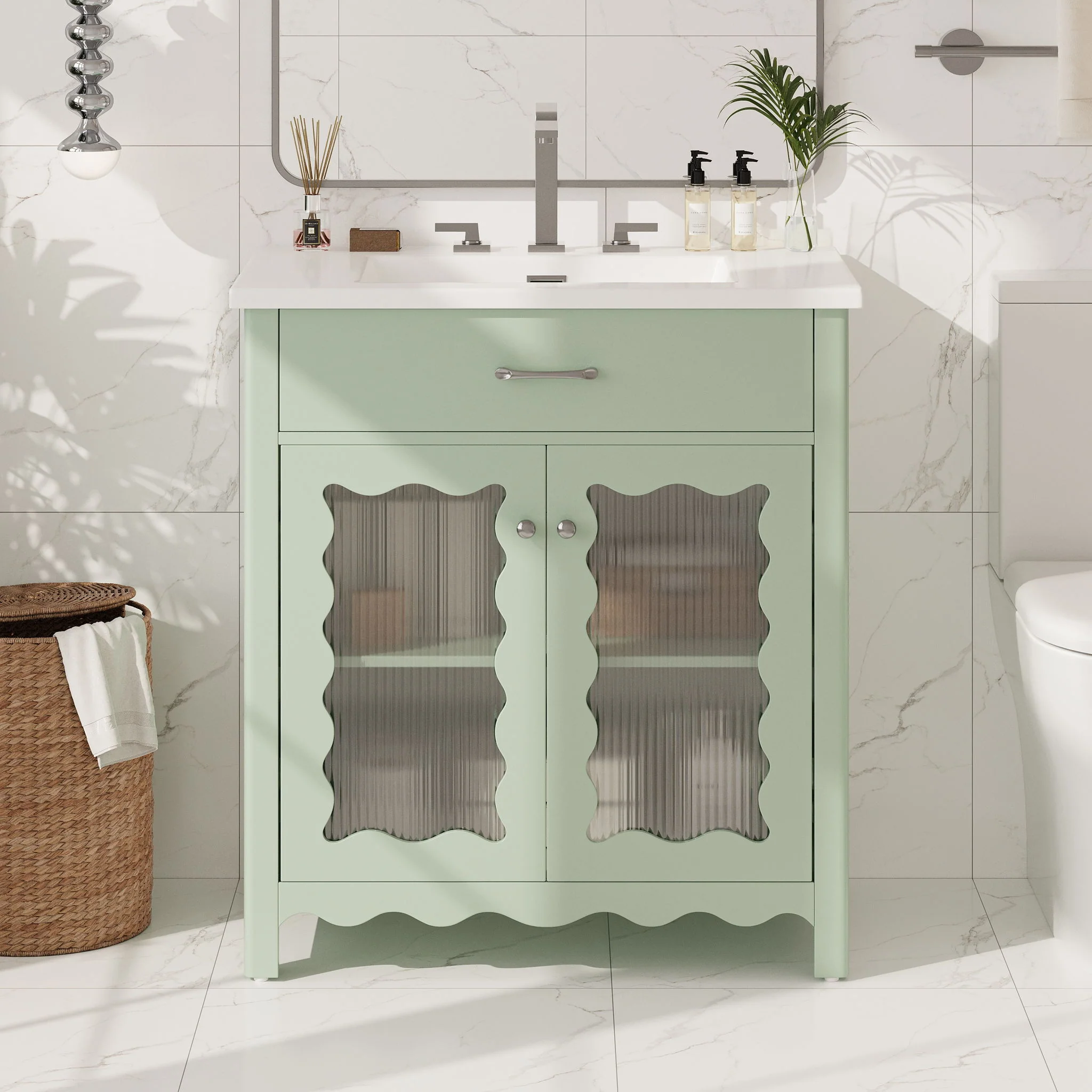 Modern Bathroom Vanity With Tempered Glass Doors - Image 6