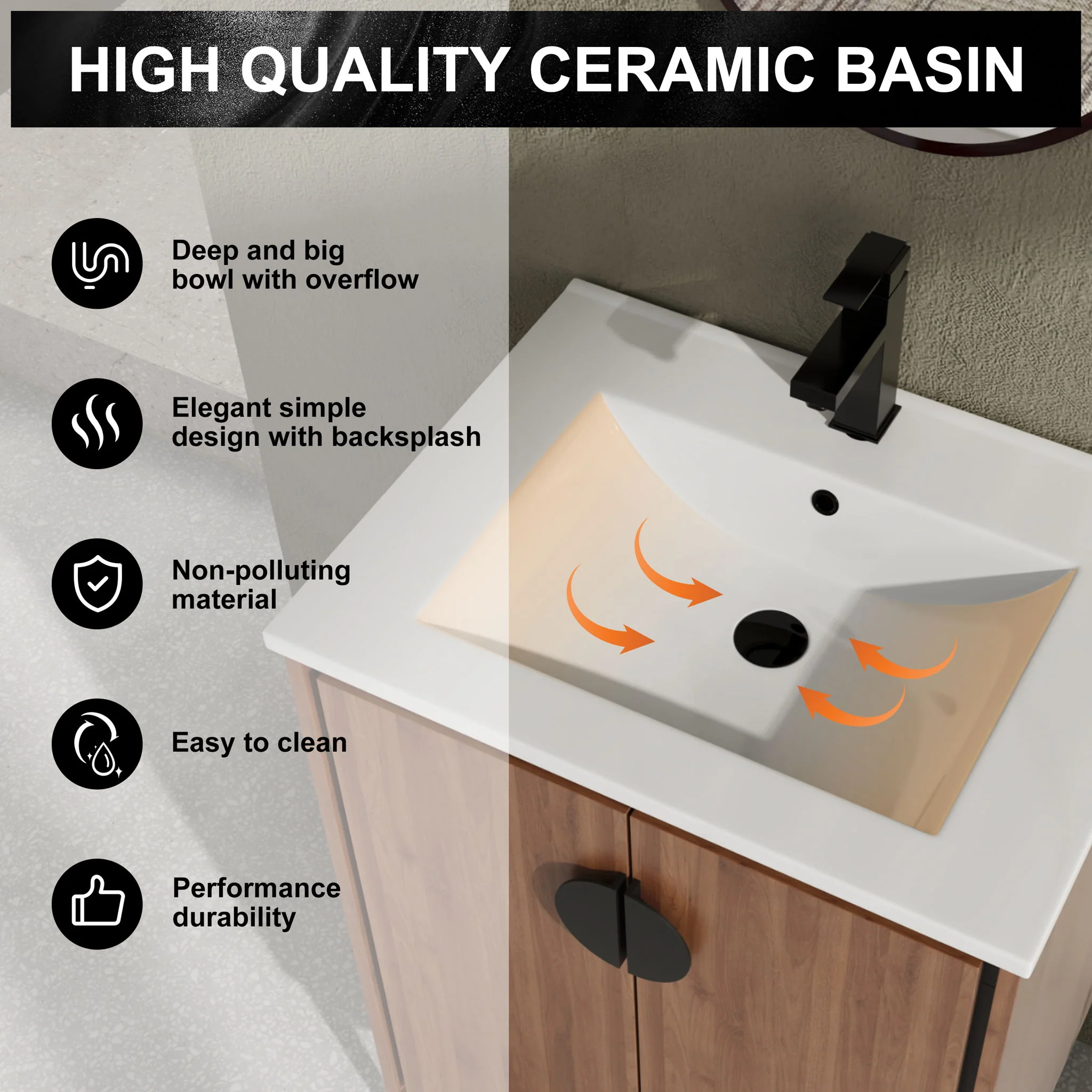 Modern Bathroom Vanity With Top Sink, Engineered Wood Storage Cabinet - Image 18