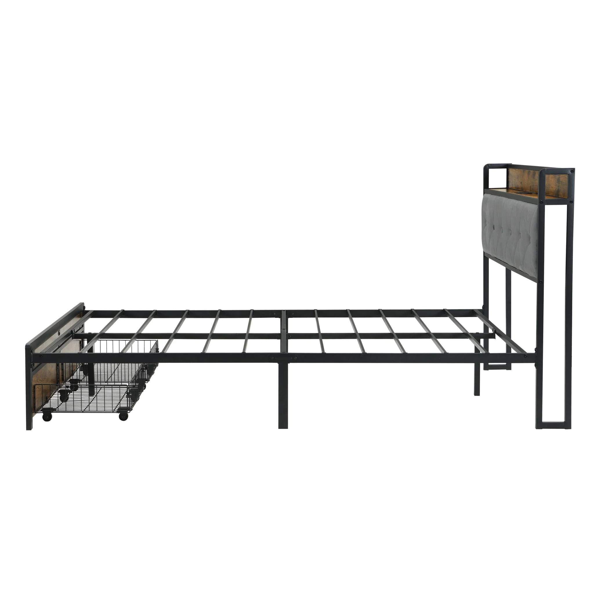 Modern Bed Frame With LED Lights, Upholstered Headboard, USB Charging - Image 16