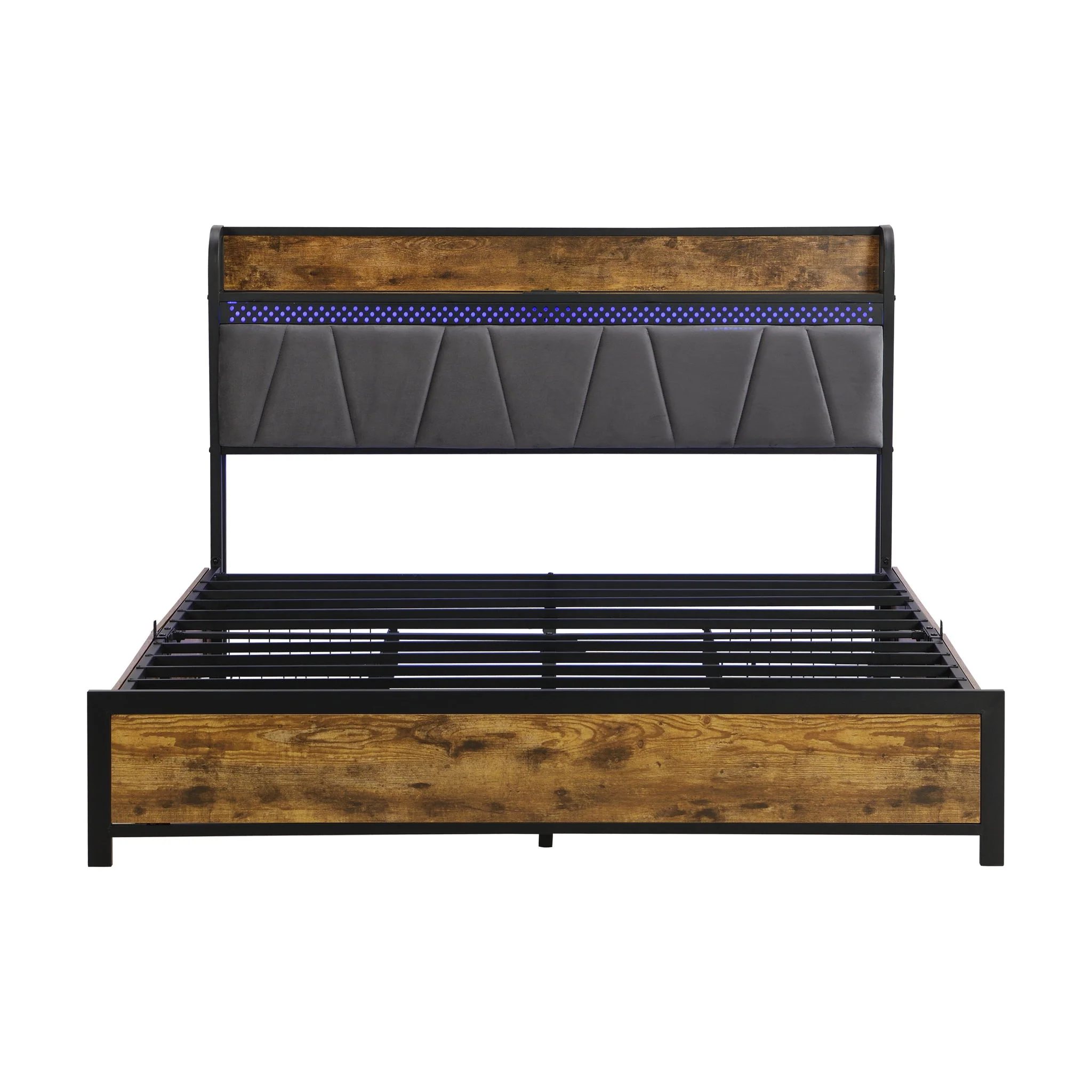 Modern Bed Frame With LED Lights, Upholstered Headboard, USB Charging - Image 30