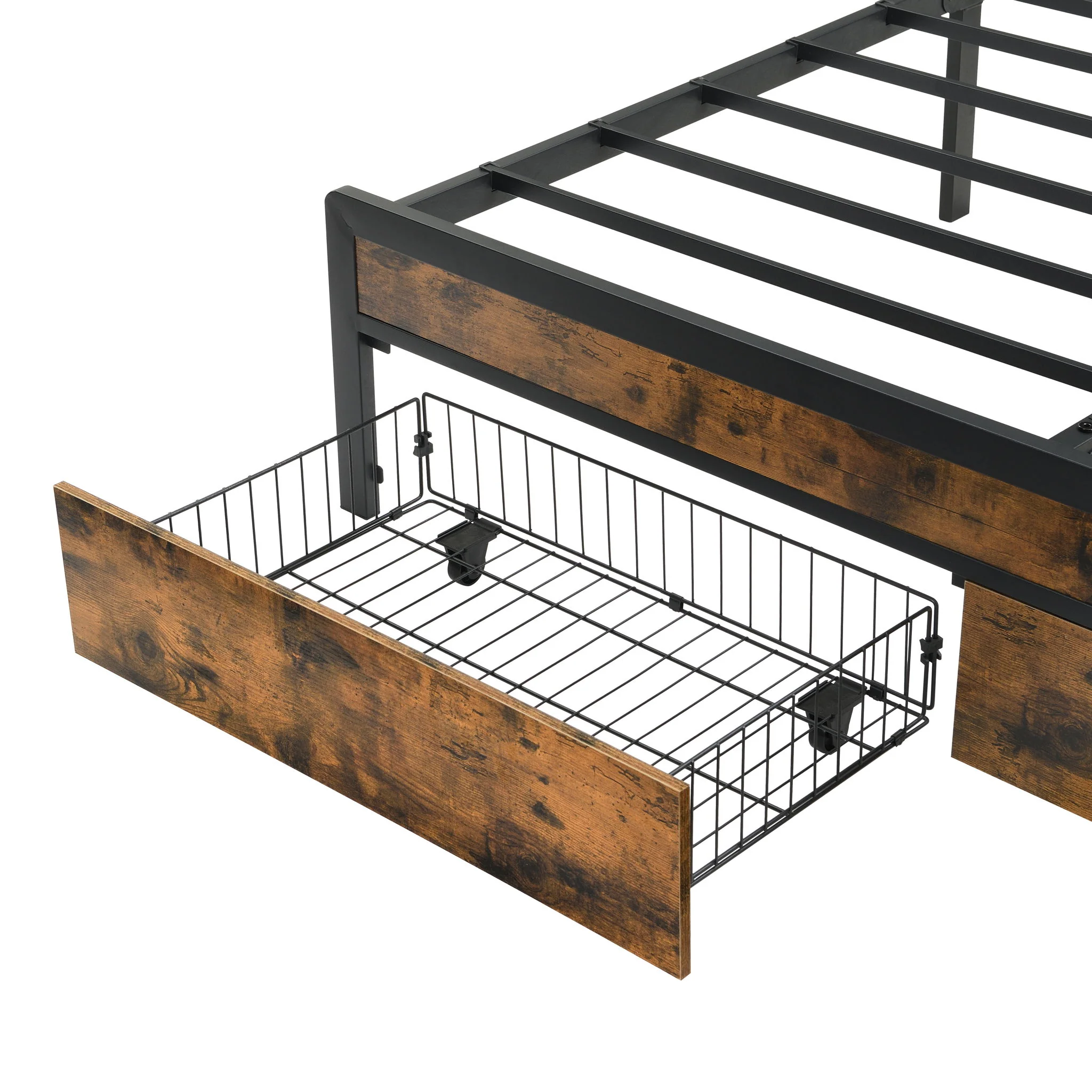 Modern Bed Frame With LED Lights, Upholstered Headboard, USB Charging - Image 6