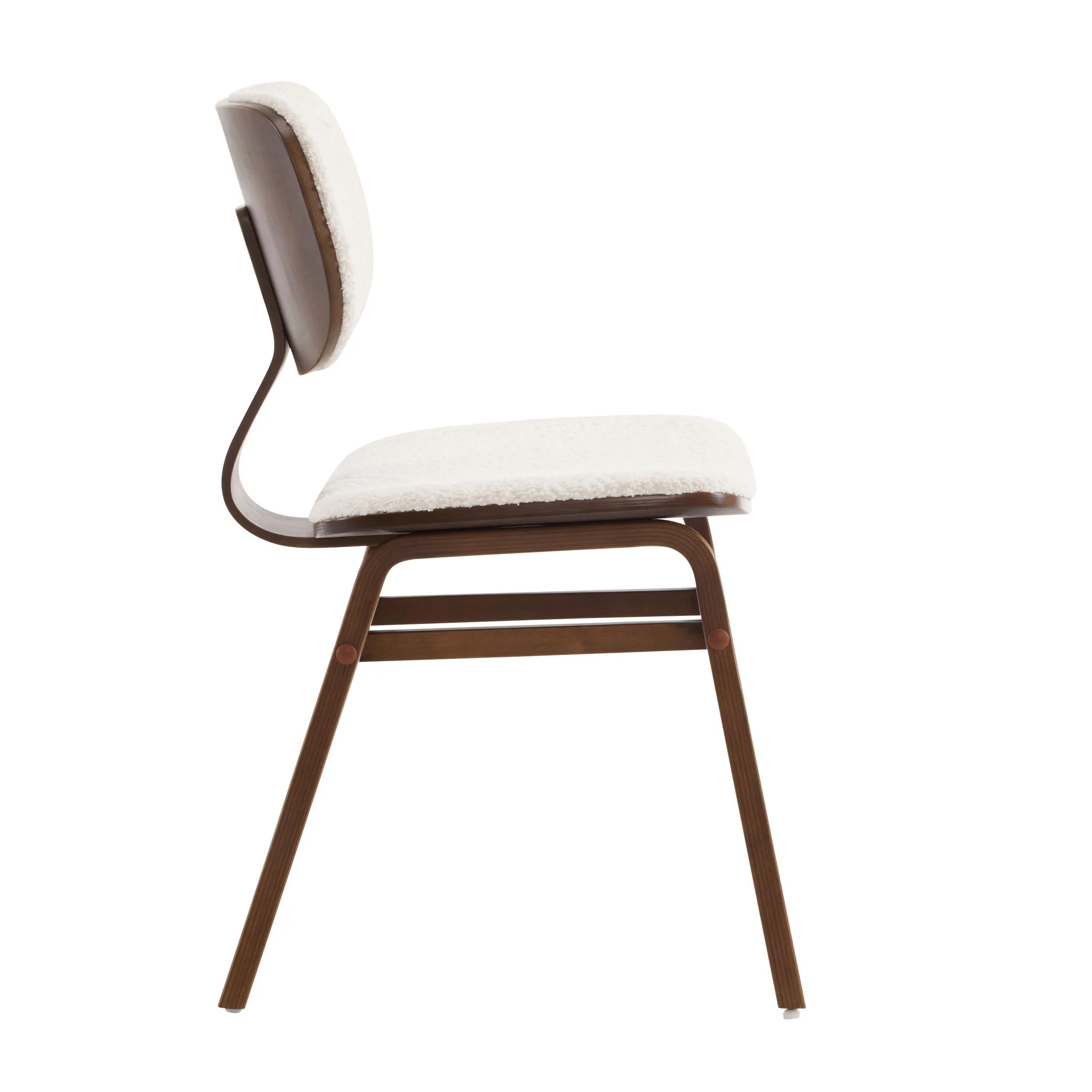 Modern Boucle Fabric Upholstered Side Chair, Bentwood Frame - White / Walnut - Image 7
