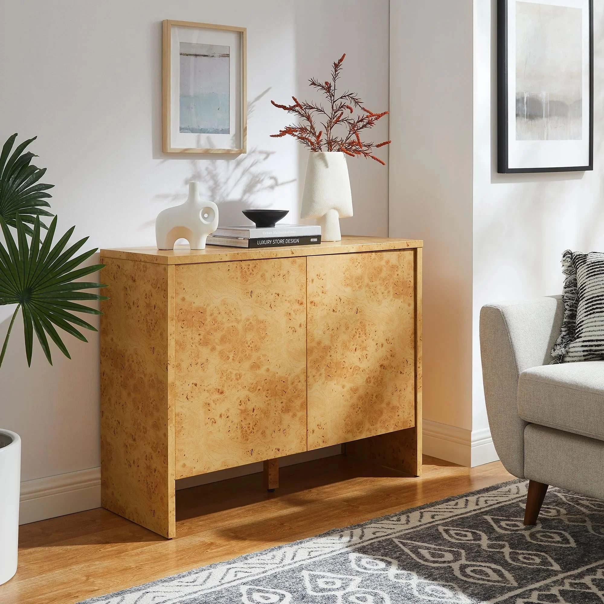 Modern Burl Wood 2-Door Sideboard – Natural 40 Inch - Image 2