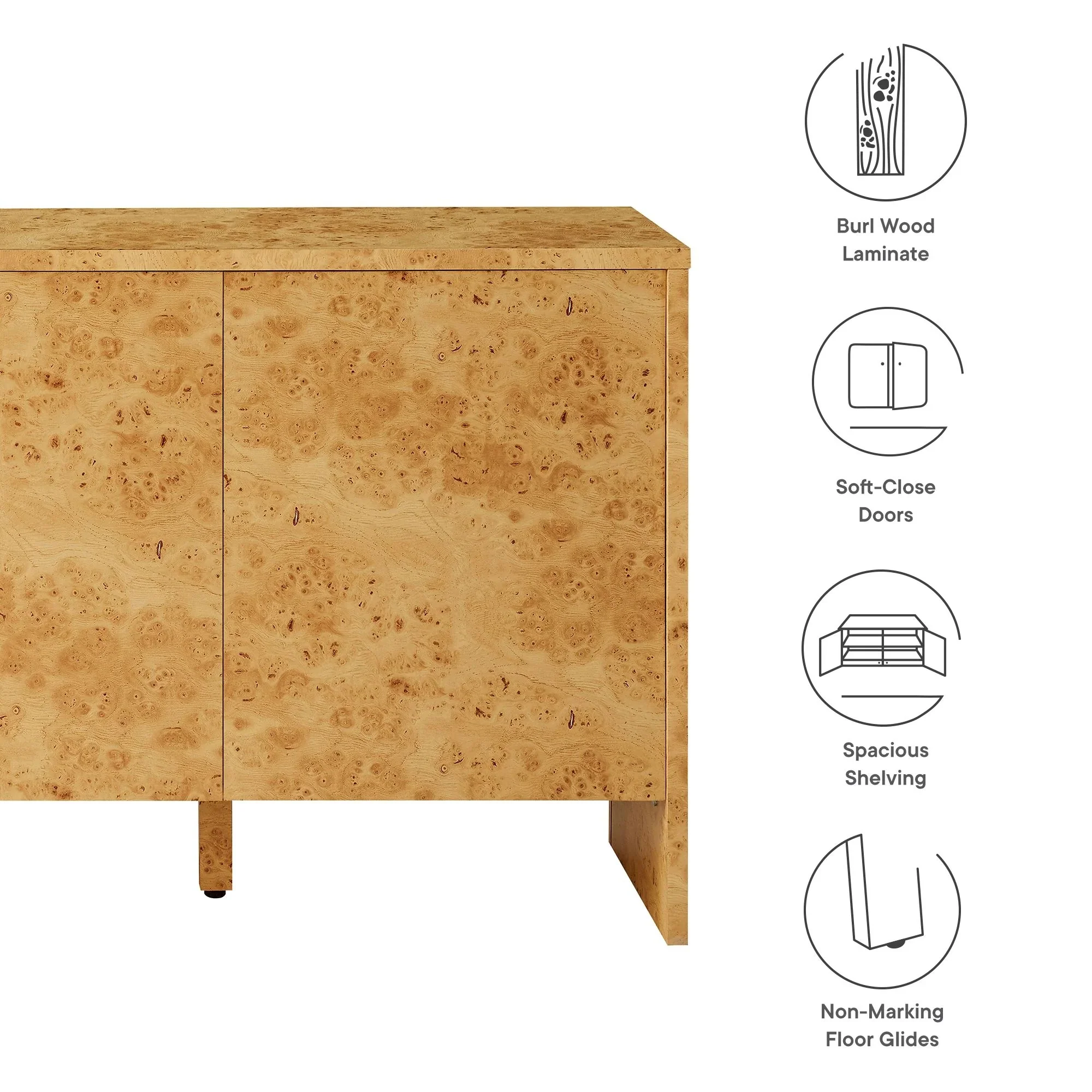 Modern Burl Wood 3-Door Sideboard – Natural 60 Inch - Image 3