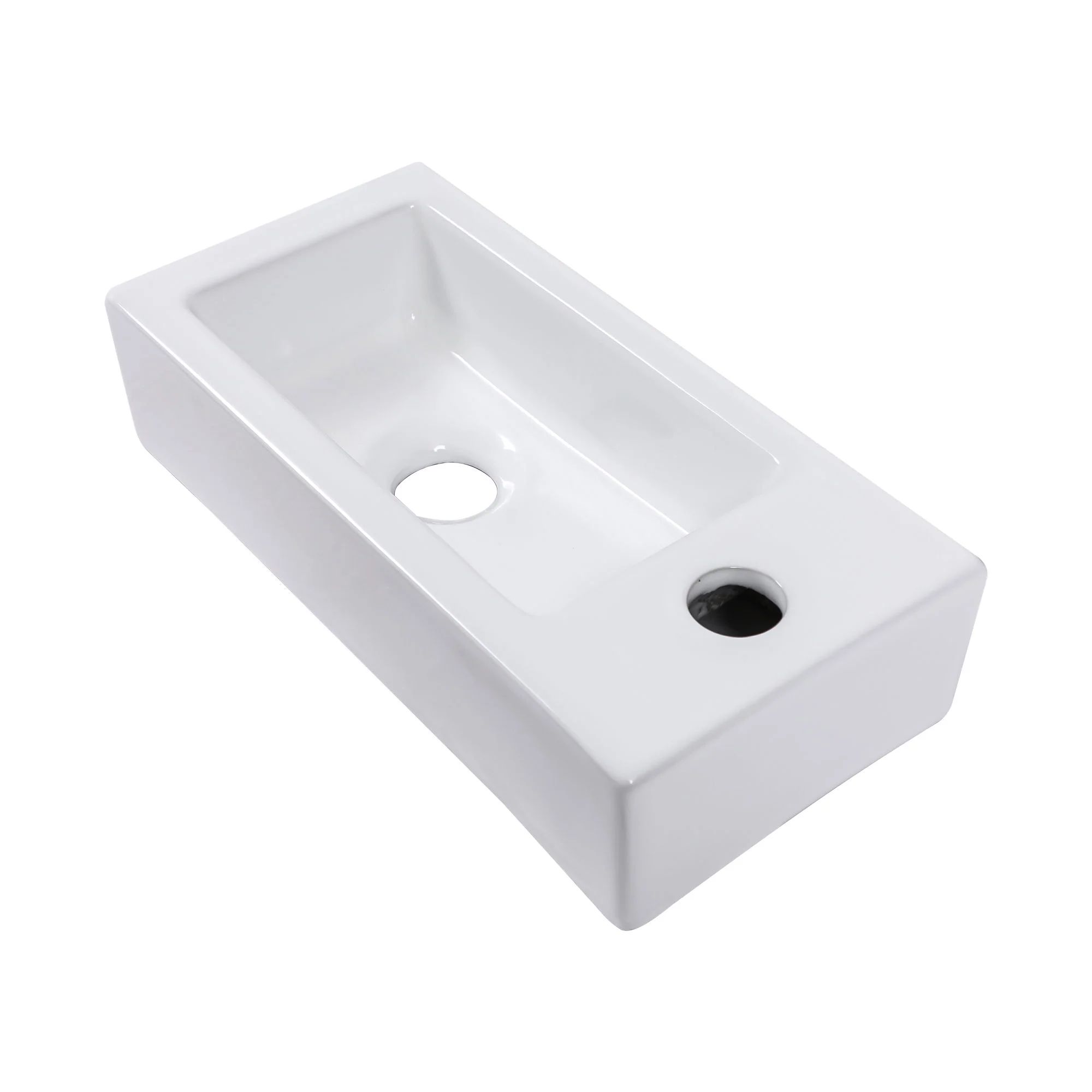 Modern Ceramic Rectangle Wall Mount Bathroom Sink With Single Faucet Hole - White - Image 9