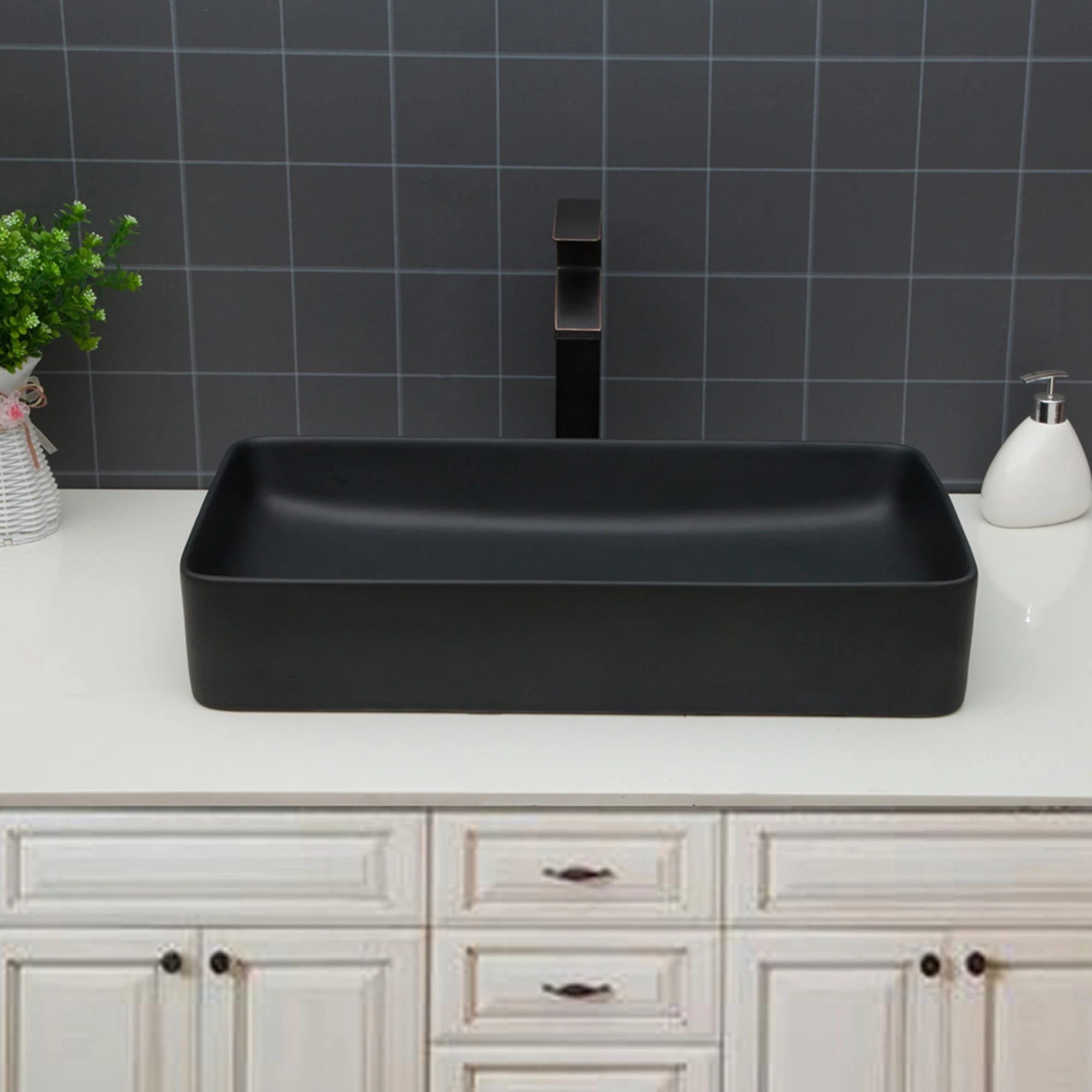Modern Ceramic Rectangular Bathroom Vessel Sink With European Design - Image 11