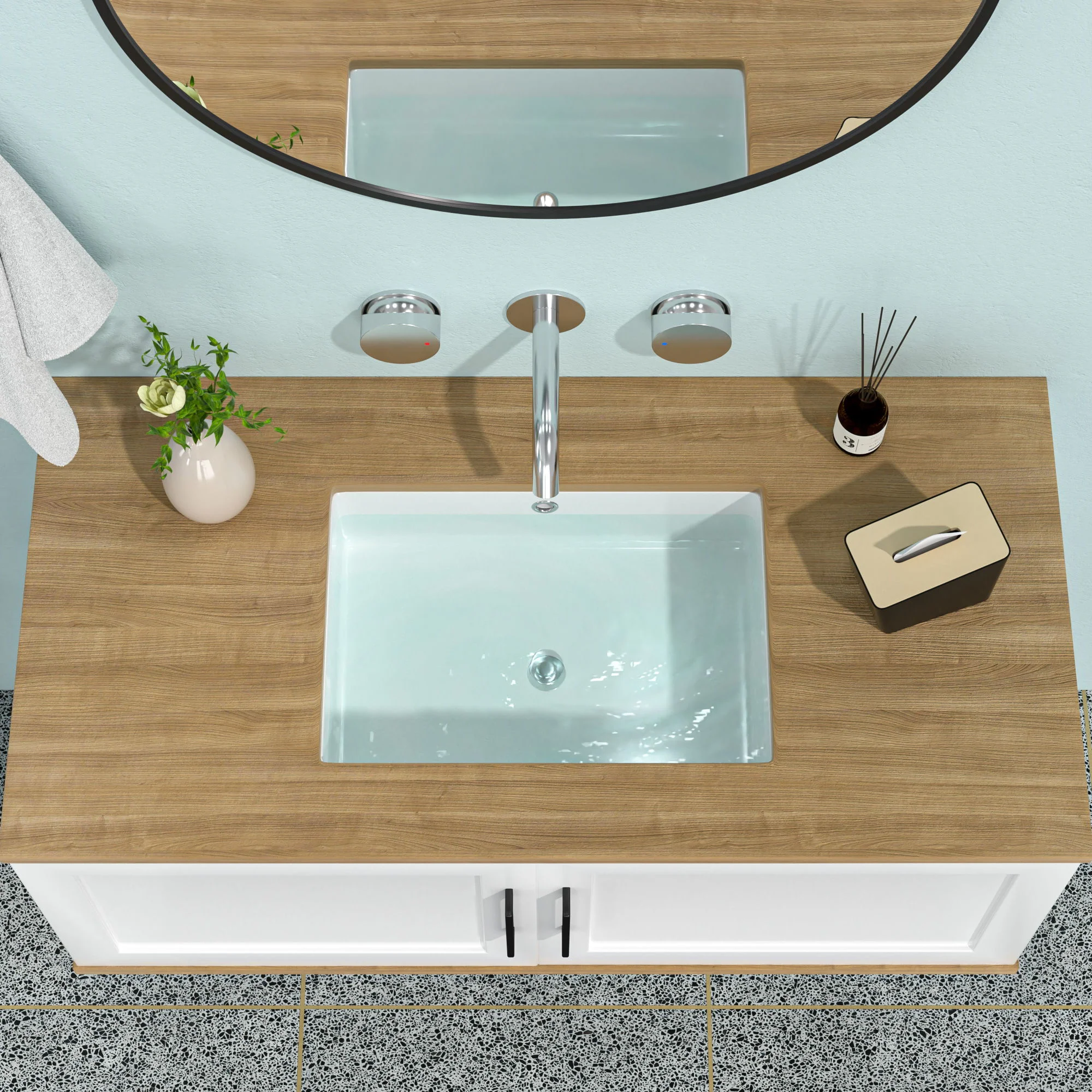 Modern Ceramic Rectangular Undermount Bathroom Sink With Overflow - Image 15