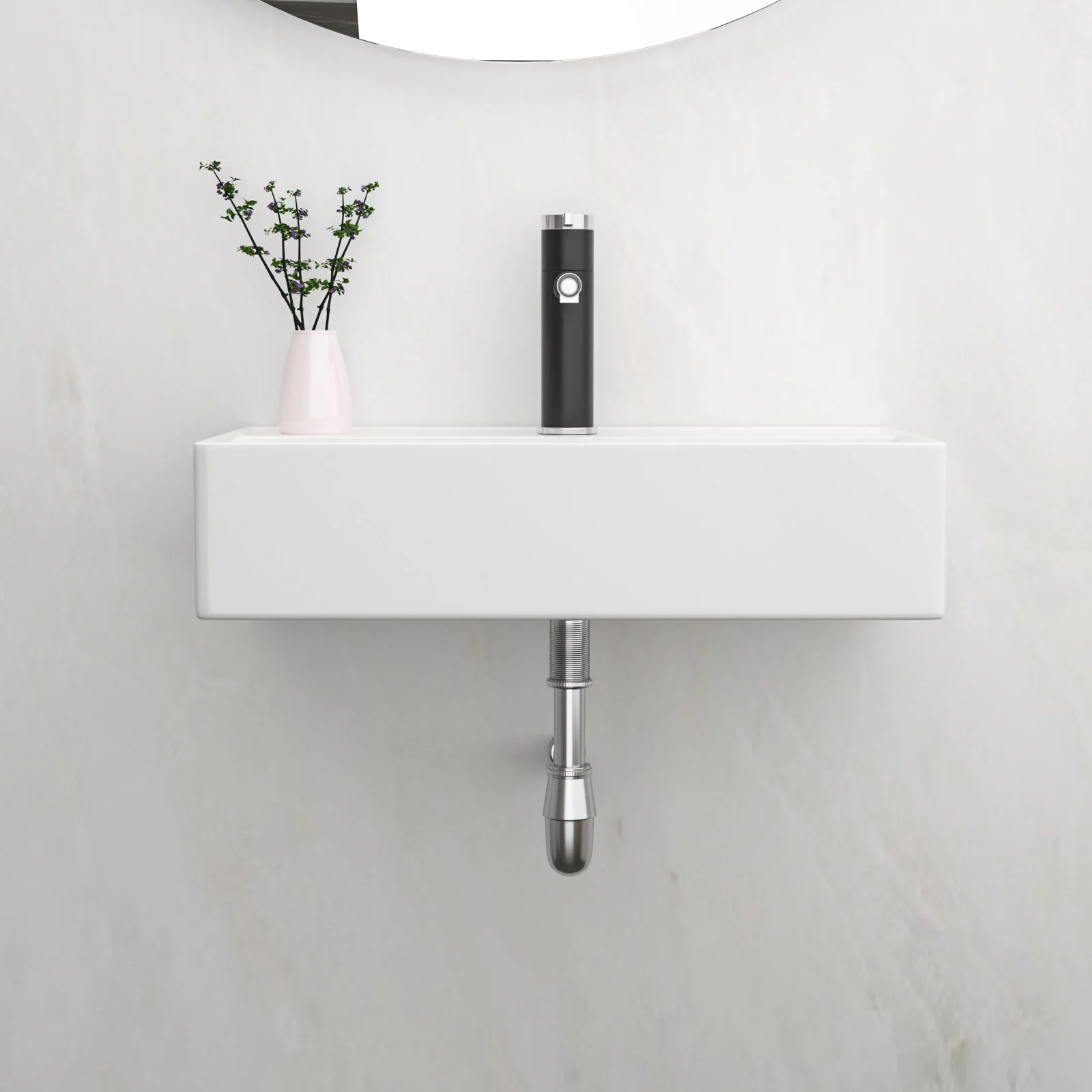 Modern Ceramic Rectangular Wall Mounted Bathroom Sink With Faucet Hole & Overflow - Image 9