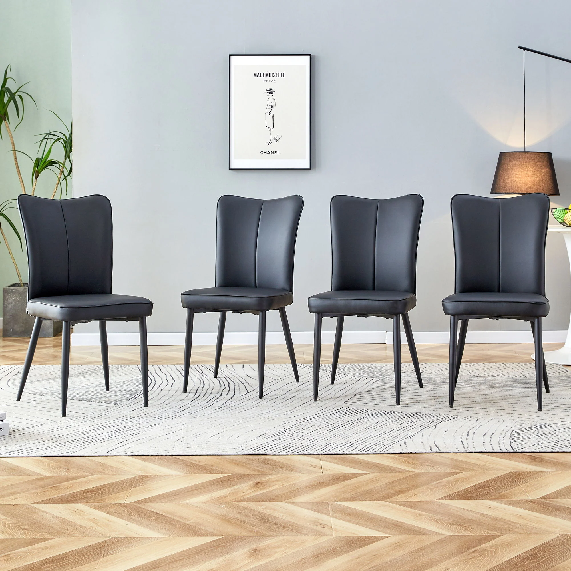 Modern Chair Set 4 Pieces With Vertical Backrest Design For Kitchen And Living Rooms - Black - Image 7