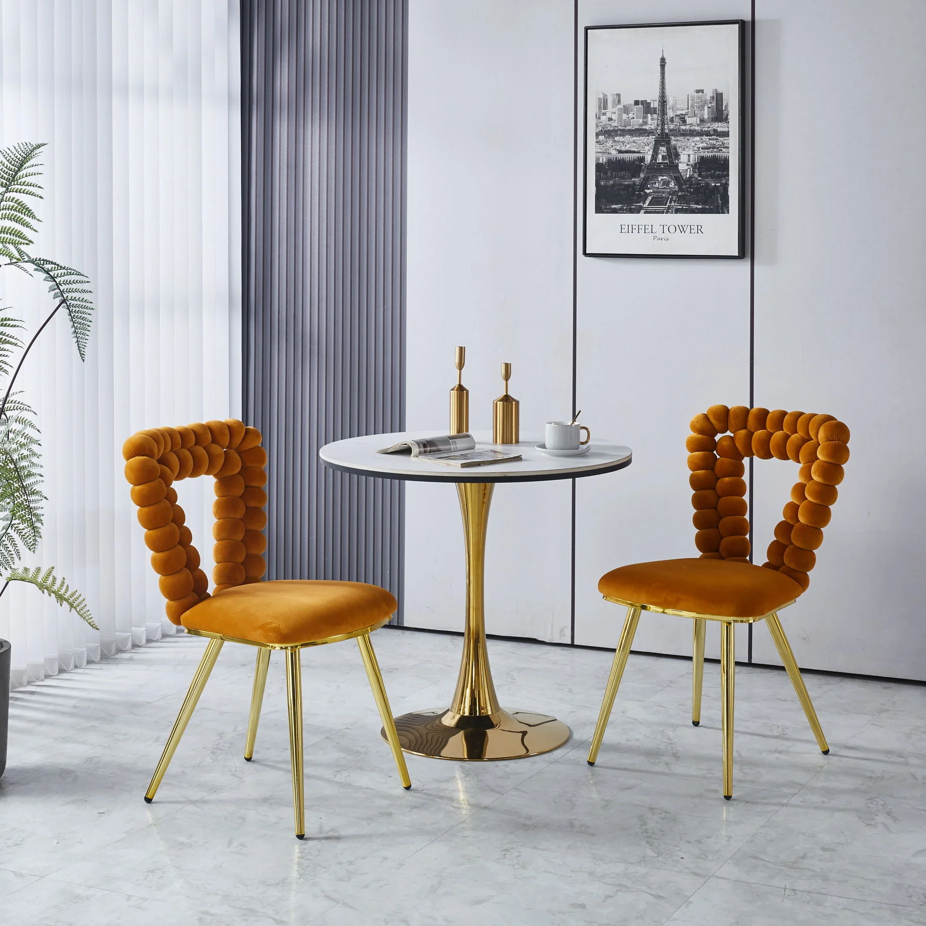 Modern Chair With Iron Tube Legs, Soft Cushions And Comfortable Backrest, Suitable For Dining Room, Living Room, Cafe, Hairball Back - Image 12