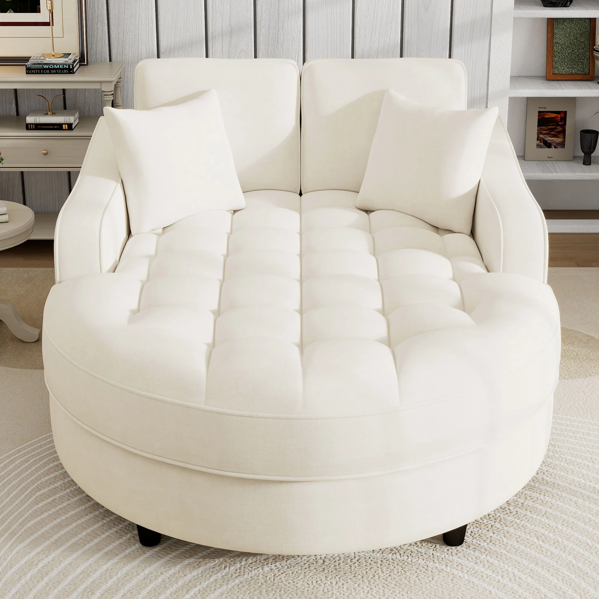 Modern Chaise Lounge Upholstered Sofa Couch With Tufted Seat And Detachable Pillows For Living Room - Image 11