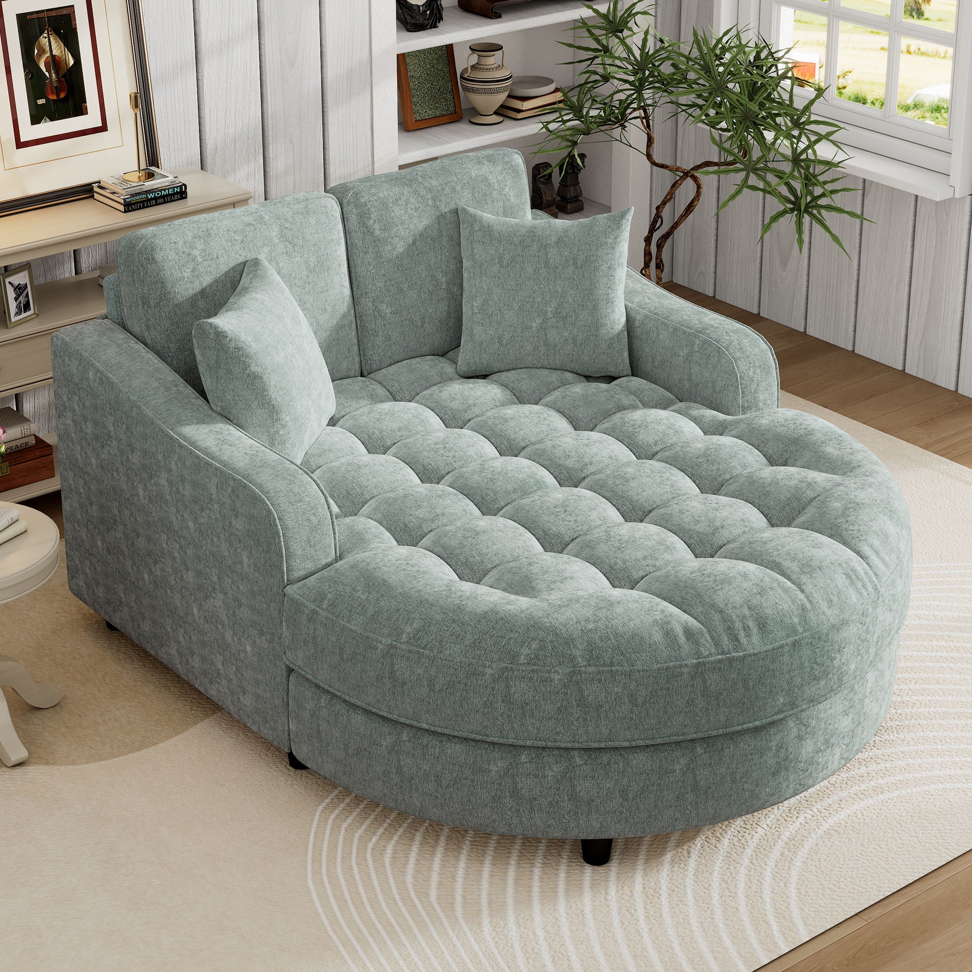 Modern Chaise Lounge Upholstered Sofa Couch With Tufted Seat And Detachable Pillows For Living Room - Image 21