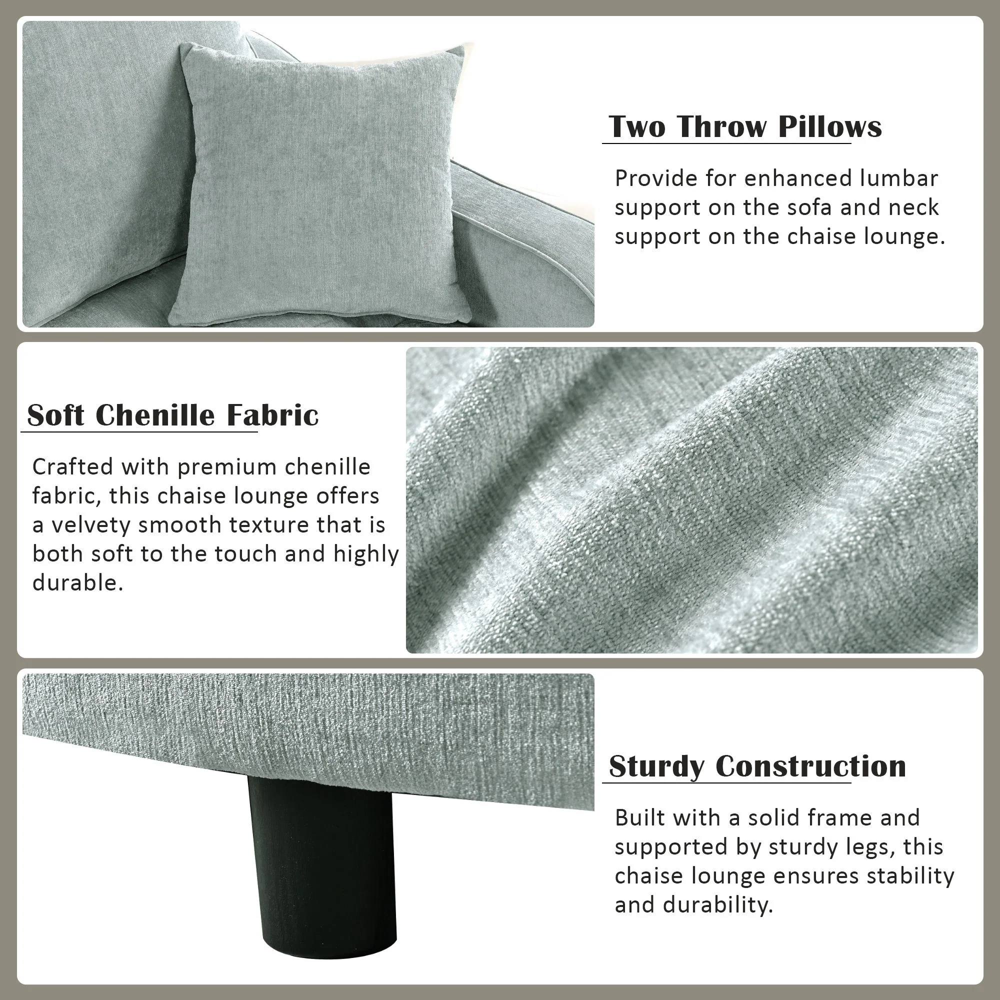 Modern Chaise Lounge Upholstered Sofa Couch With Tufted Seat And Detachable Pillows For Living Room - Image 27