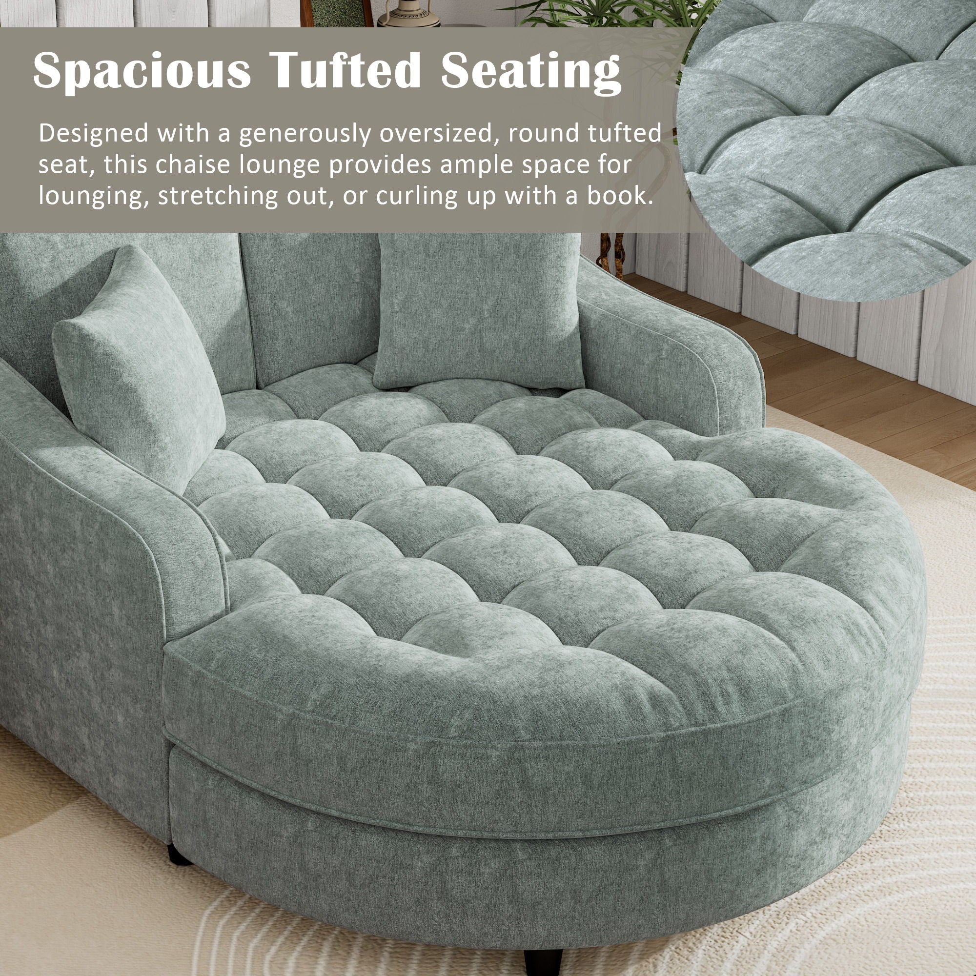 Modern Chaise Lounge Upholstered Sofa Couch With Tufted Seat And Detachable Pillows For Living Room - Image 7
