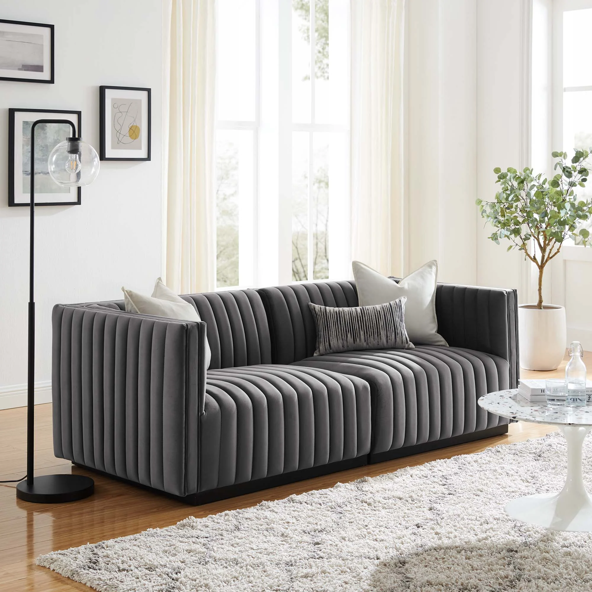Modern Channel Tufted Performance Velvet Loveseat - 83 Inch - Image 12