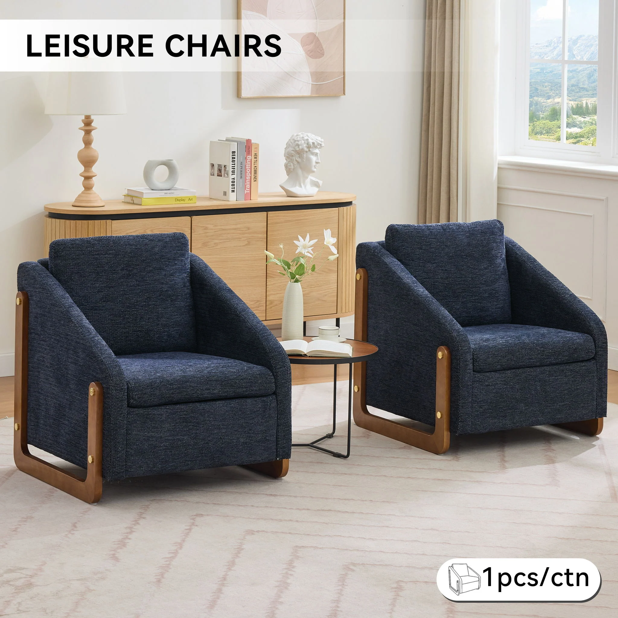 Modern Upholstered Armchair With Wooden Side Frame - Image 13