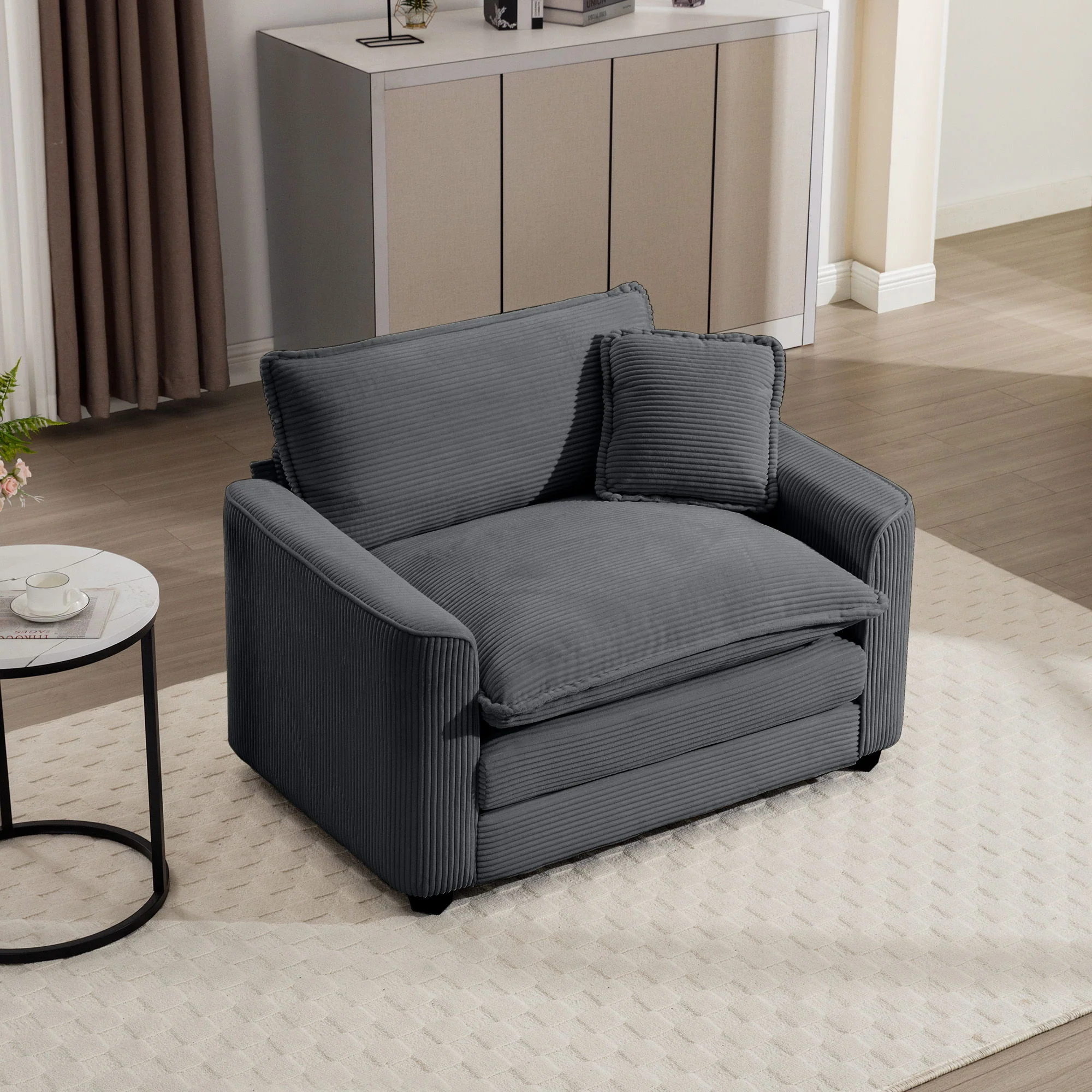 Modern Classic Fabric Single Chair Deep Seat Sofa With Pillow - Image 62