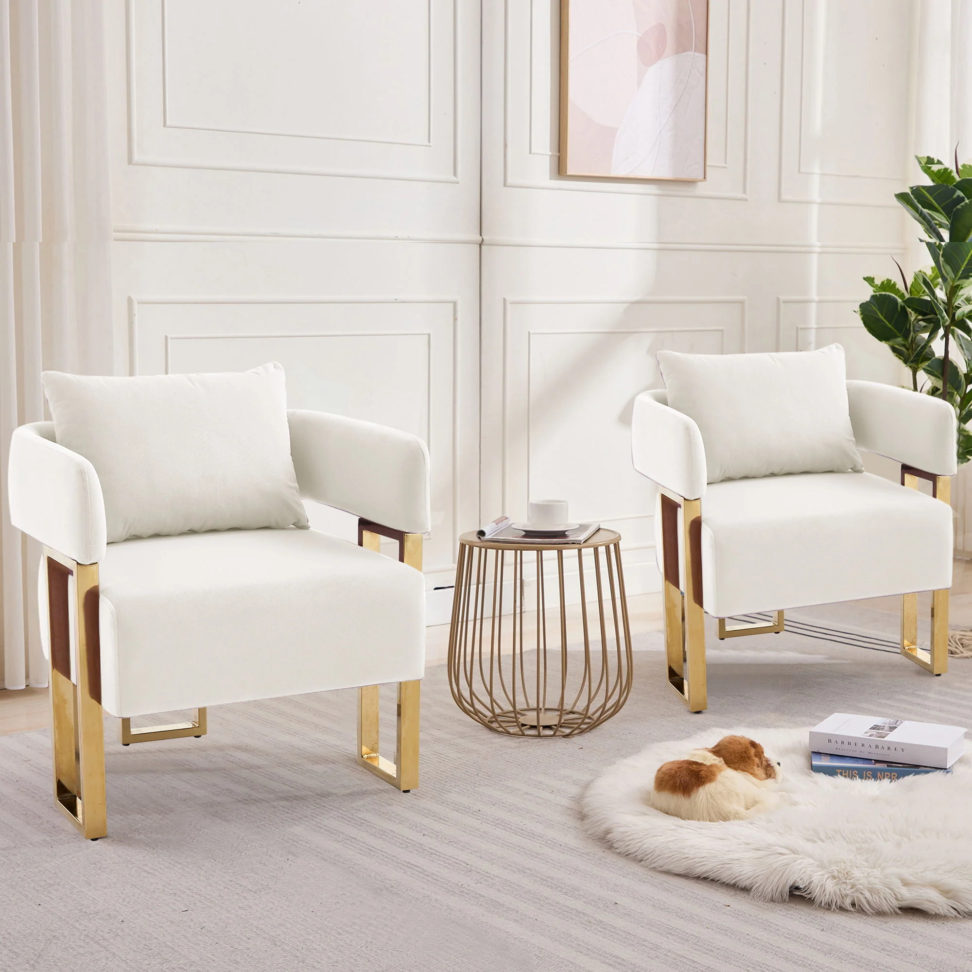 Modern Classic Design Decorative Chair Teddy Fleece Upholstered And Metal Foot - Image 11