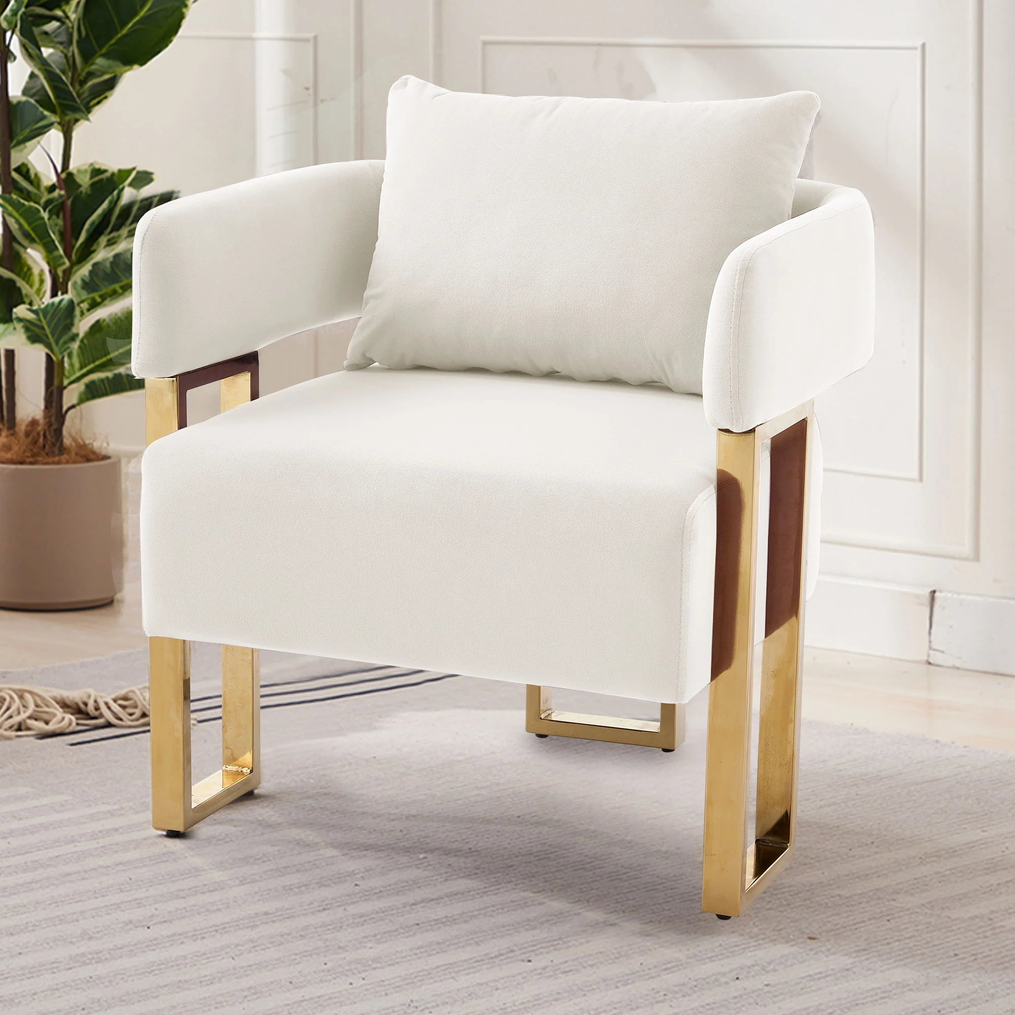 Modern Classic Design Decorative Chair Teddy Fleece Upholstered And Metal Foot - Image 17