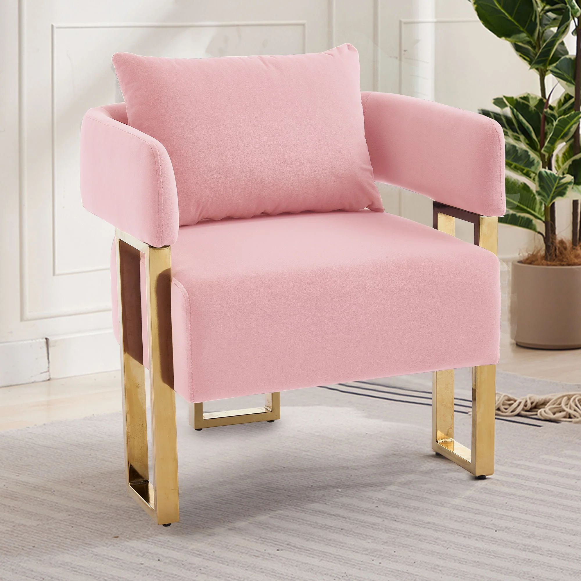 Modern Classic Design Decorative Chair Teddy Fleece Upholstered And Metal Foot - Image 9