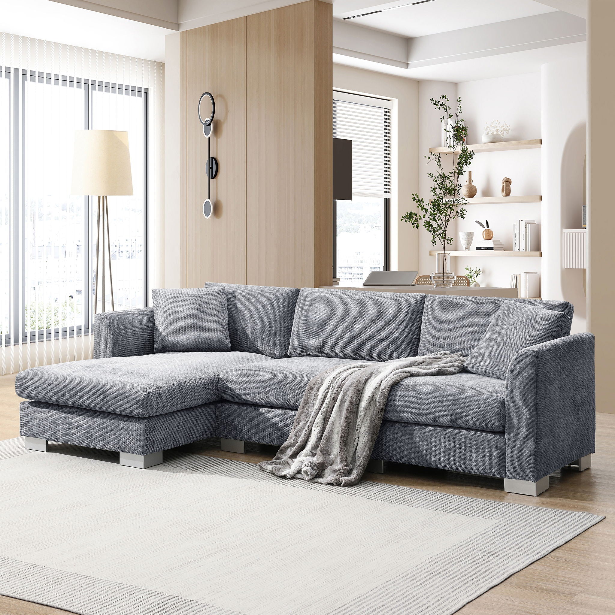 Modern Cloud Sectional Sofa L Shaped Luxury Couch Set With 2 Free Pillows 4 Seat With Oversized Chaise - Image 23