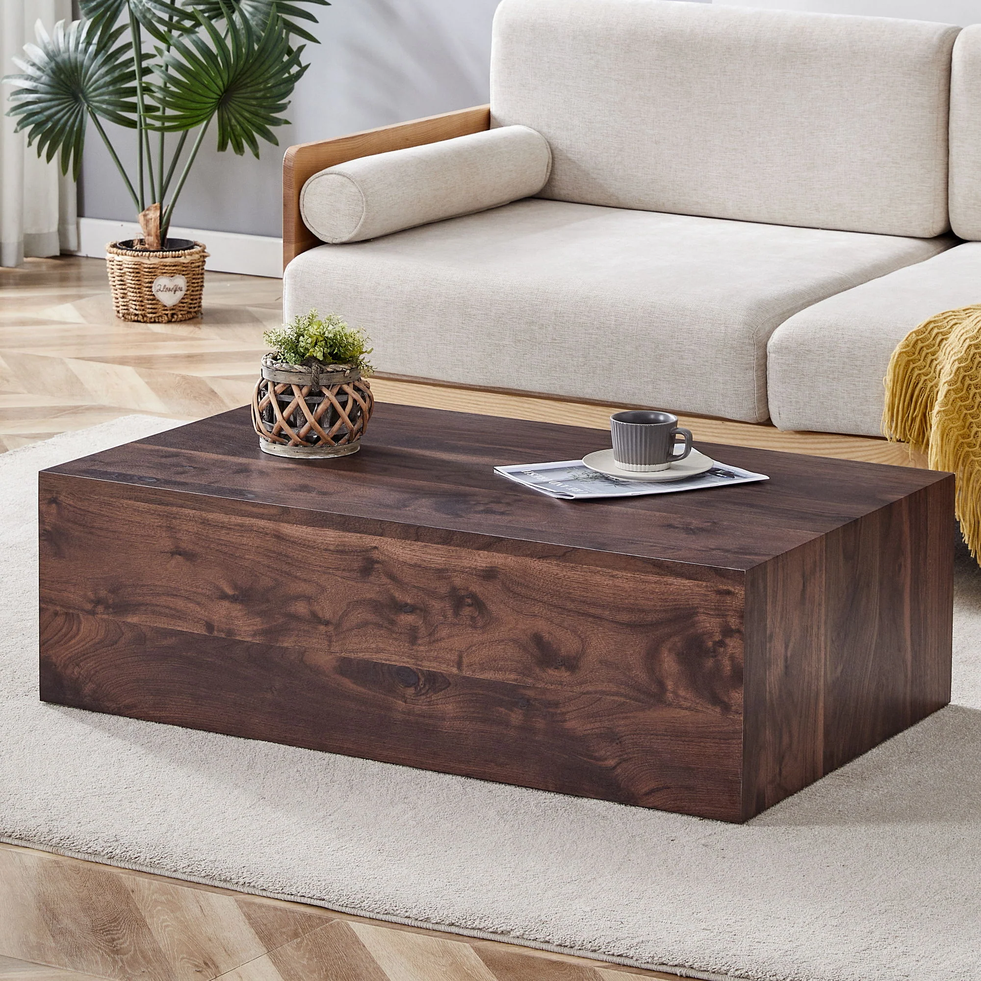 Modern Coffee Table With Light Wood Texture Pattern - Image 6