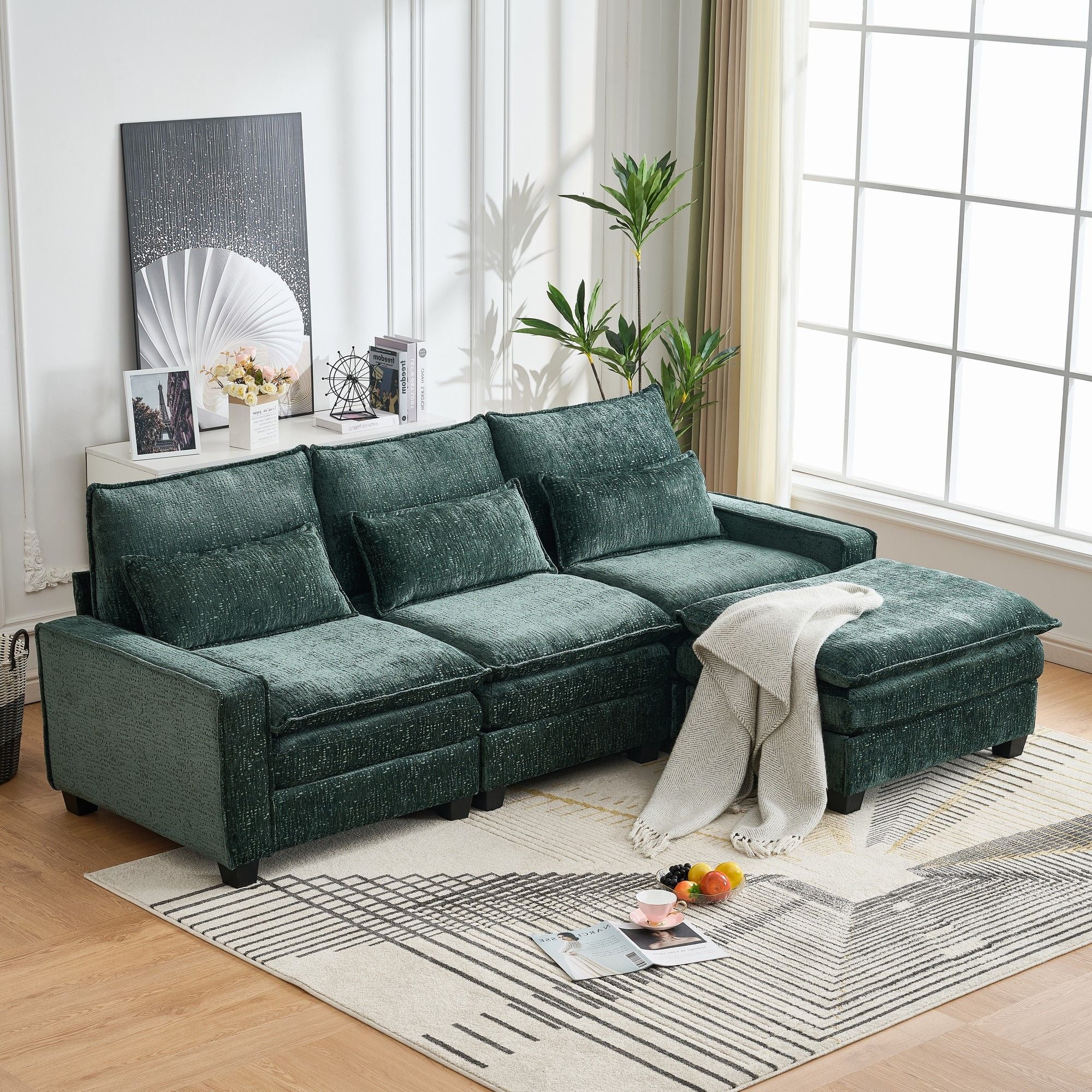 Modern Comfy L Shaped Sectional Sofa With Movable Ottoman - Image 9