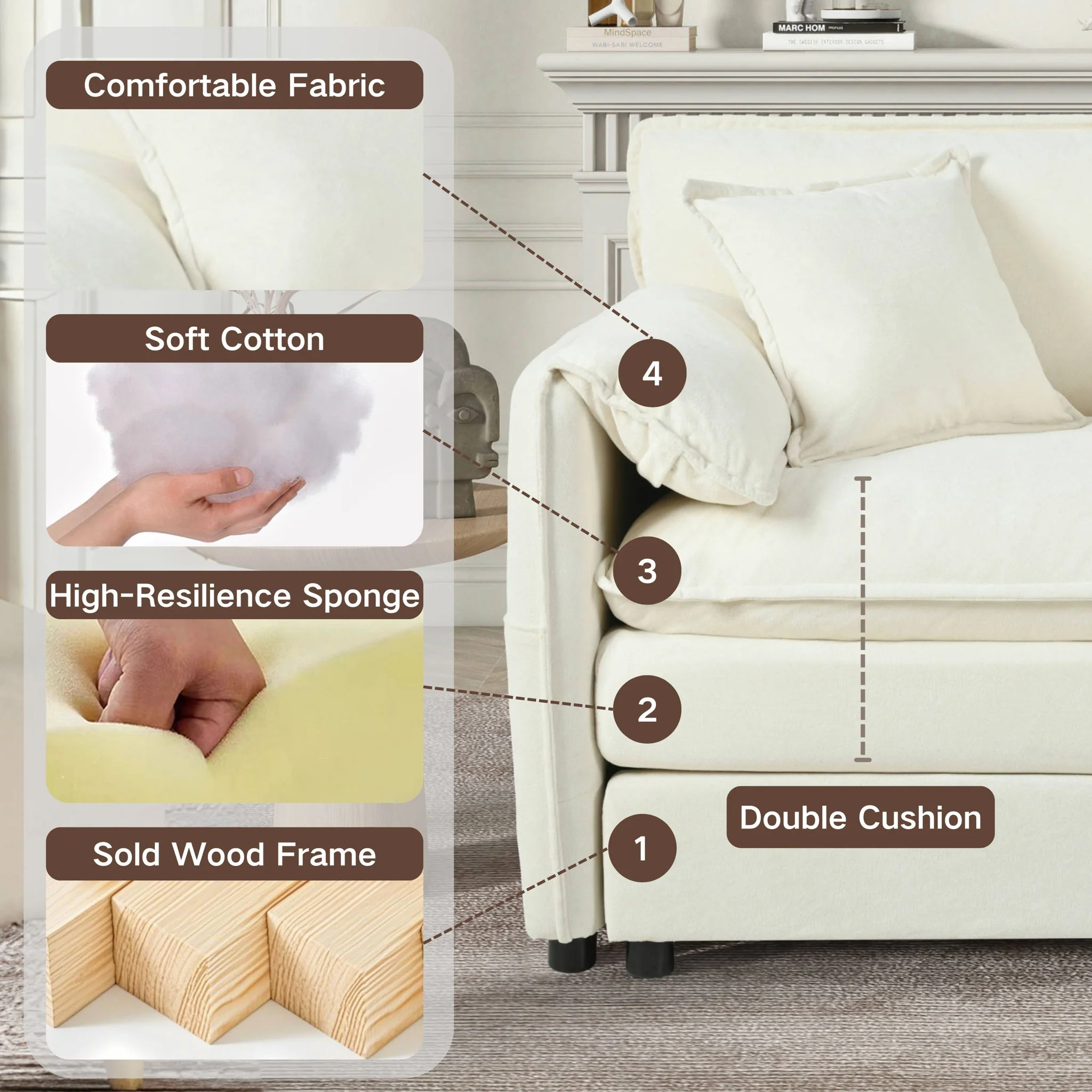 Modern Comfy Deep Seat Modular Sectional Sofa Cloud Couch With Ottoman - Image 26