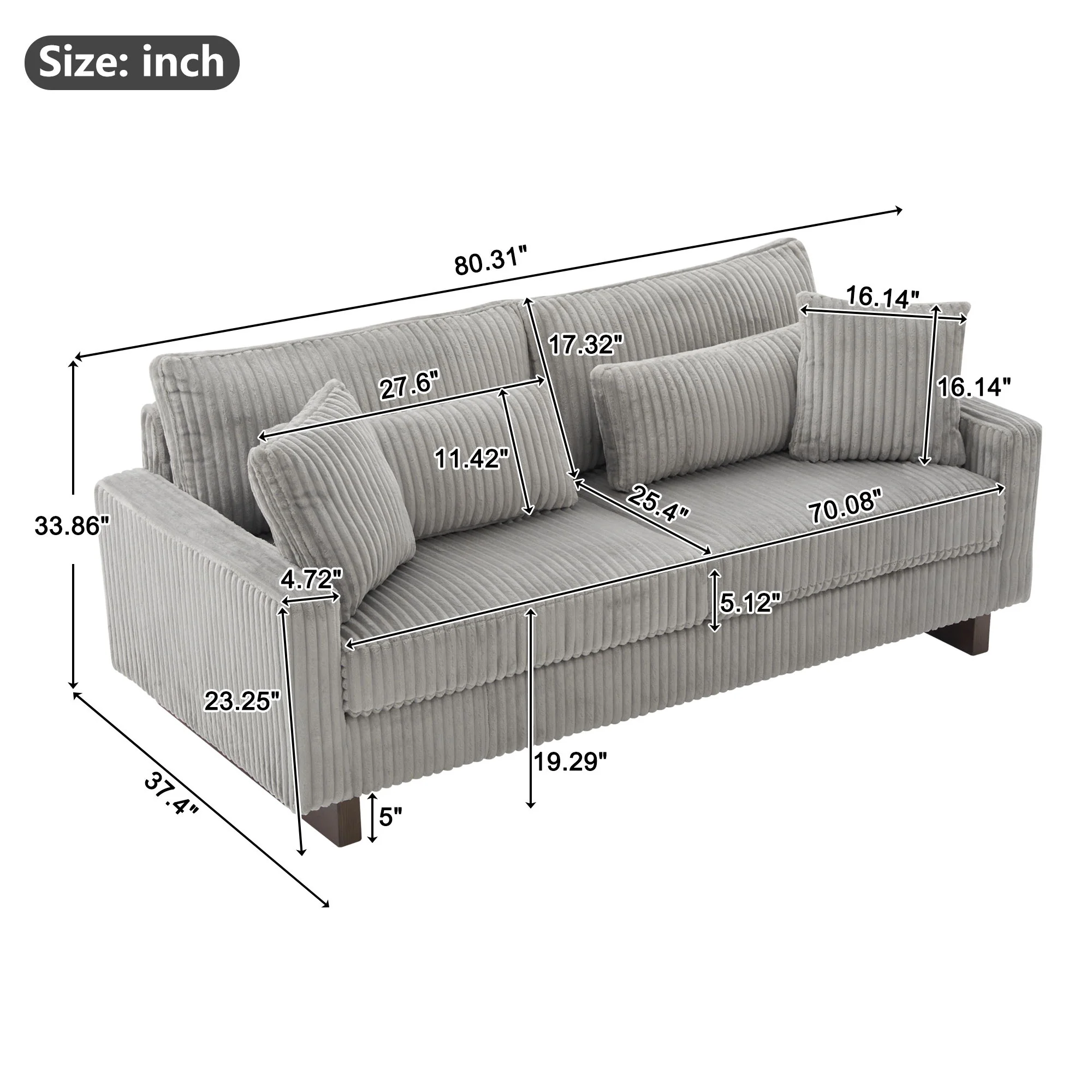 Modern Loveseat Sofa With 4 Pillows - Image 7