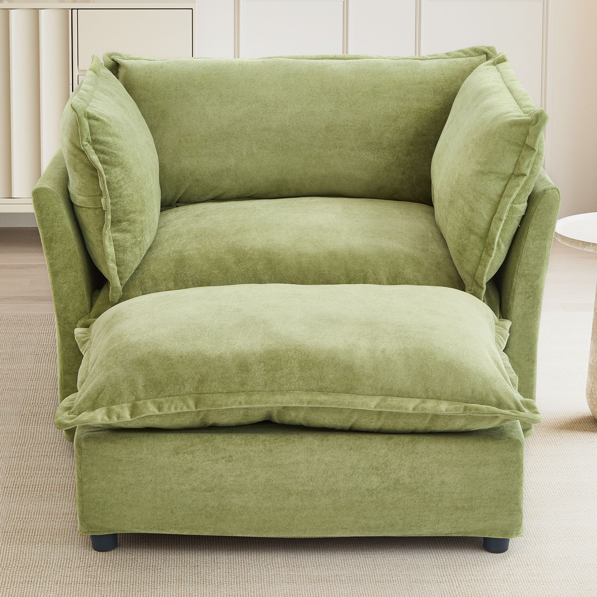 Modern Cozy Upholstered Armchair Sofa With Movable Ottoman - Image 22