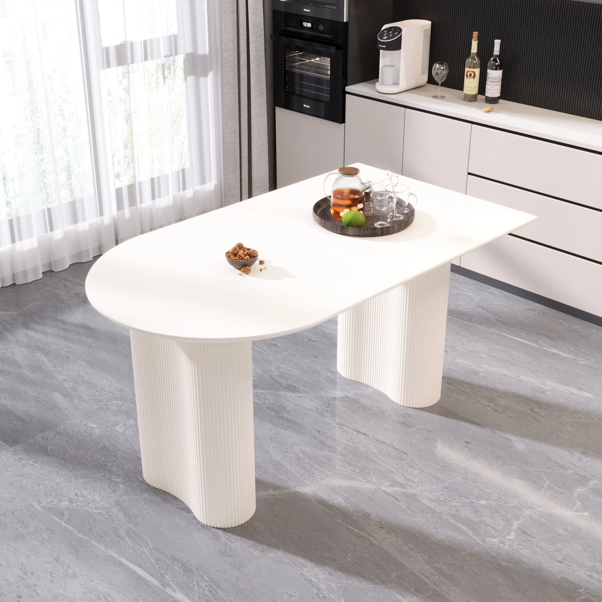 Modern Cream Style Dining Table With Round Wave Legs, 4 - 8 Person - Cream White - Image 6