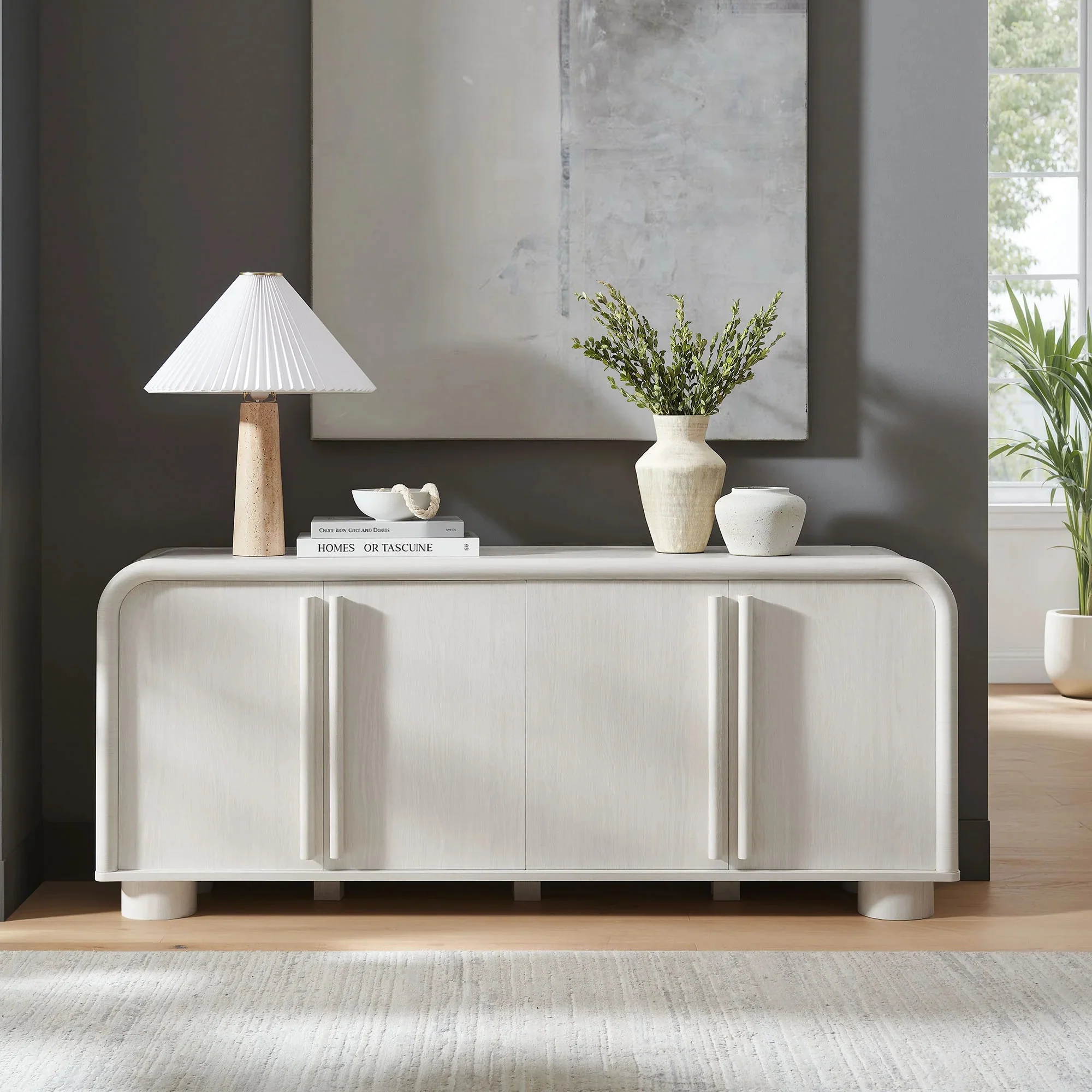 Modern Curved 4-Door Sideboard Cabinet – 63 Inch - Image 3