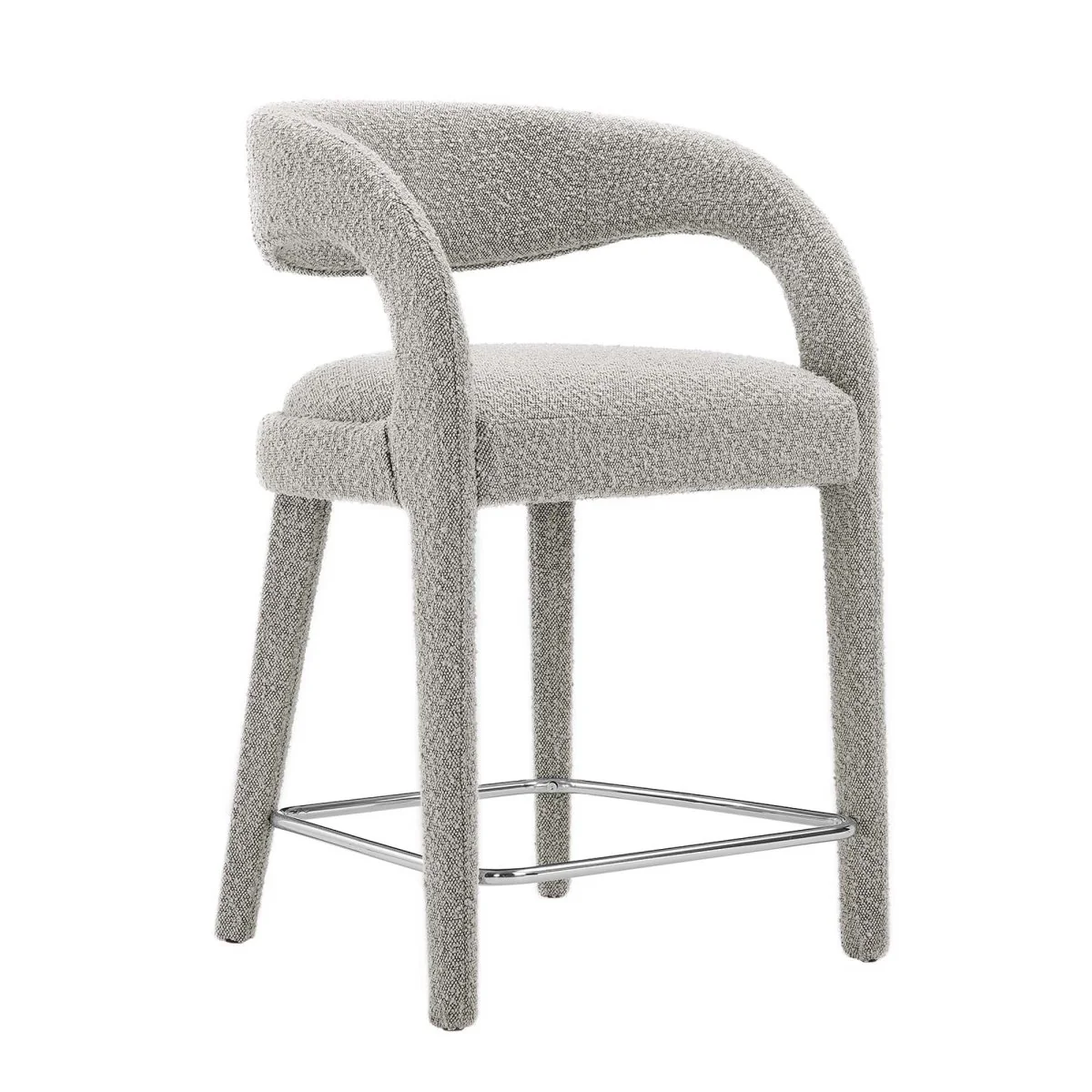 Modern Curved Back Boucle Fabric Counter Stool Set of 2 – Taupe Silver - Image 2