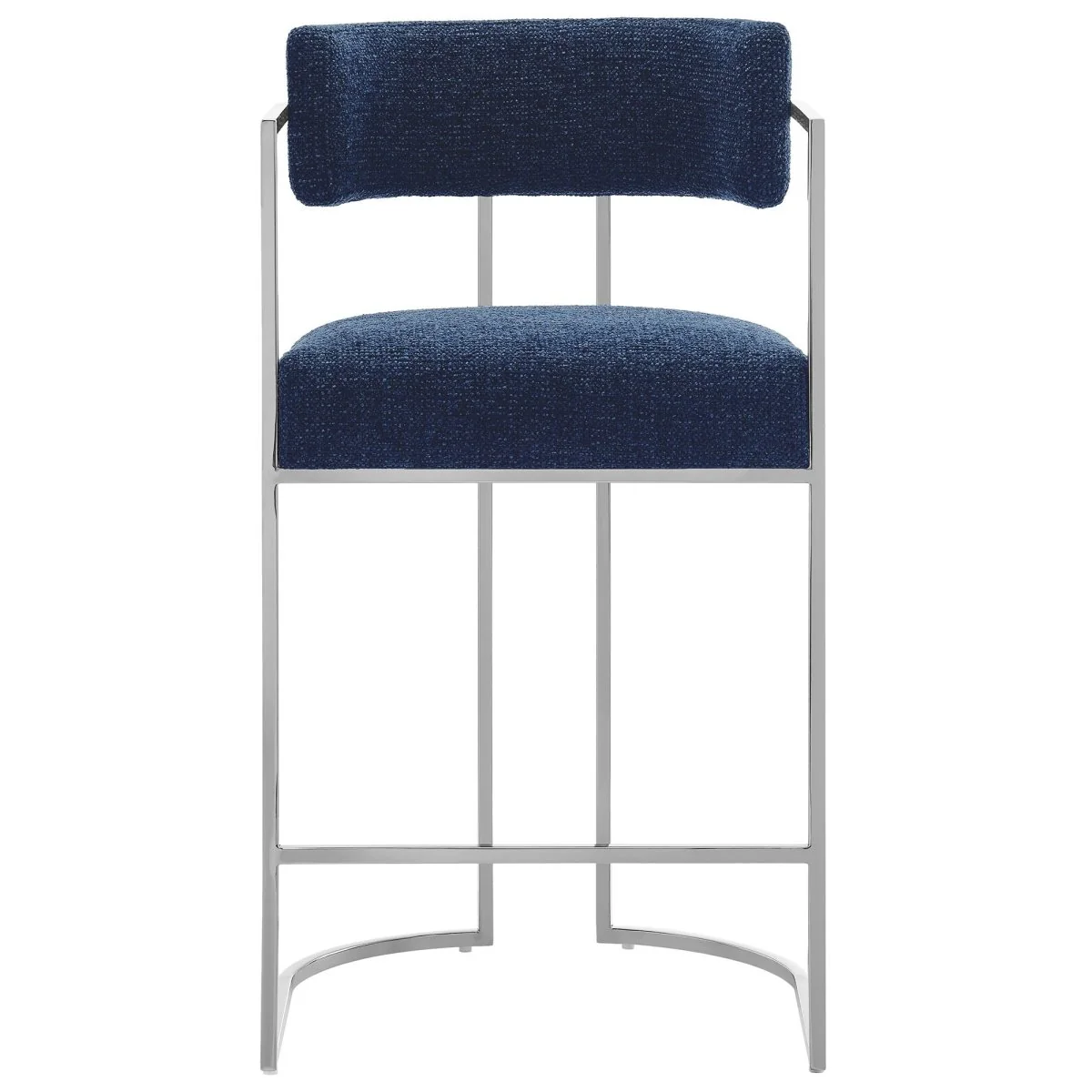 Modern Curved Back Fabric and Chrome Metal Counter Stool - Image 19