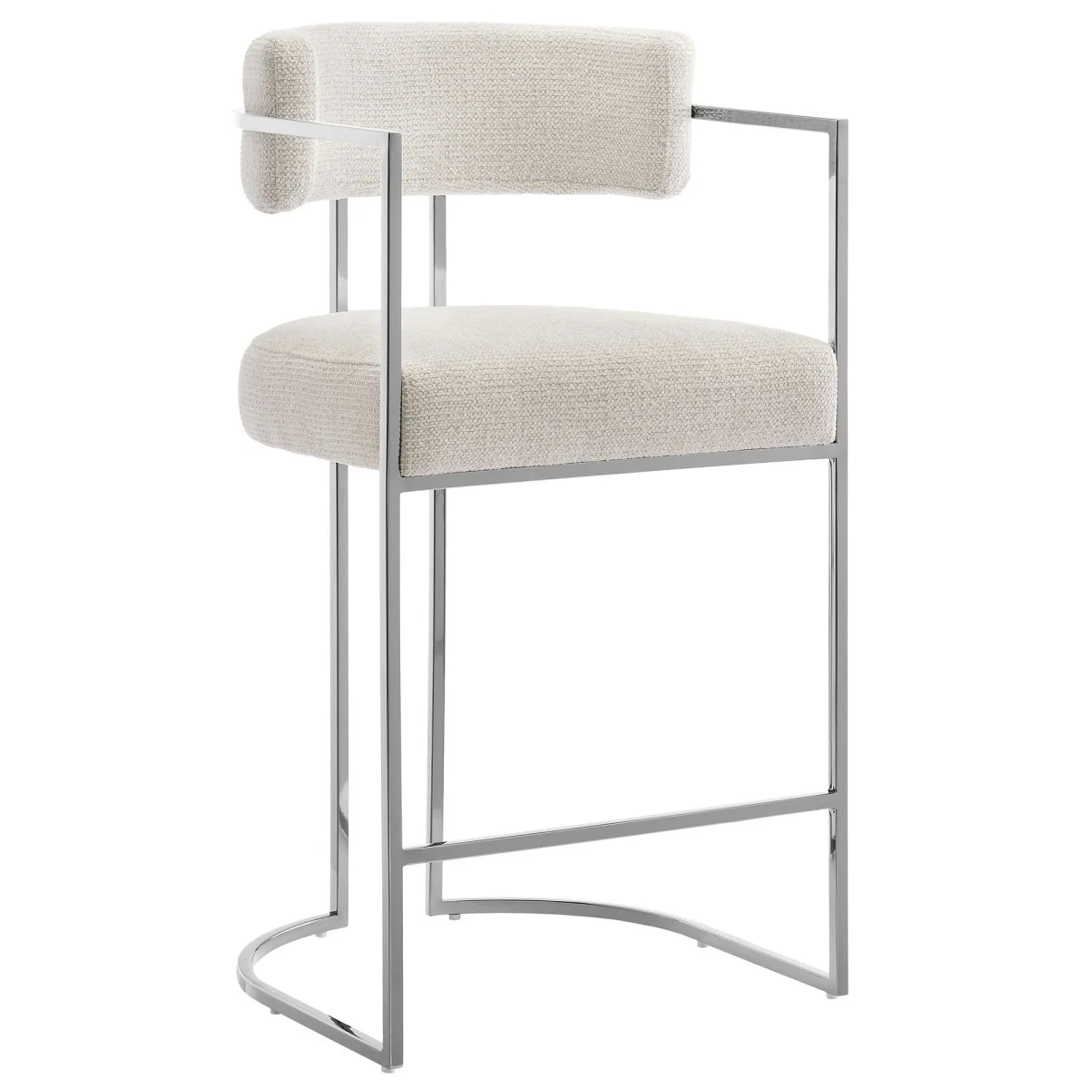 Modern Curved Back Fabric and Chrome Metal Counter Stool - Image 6