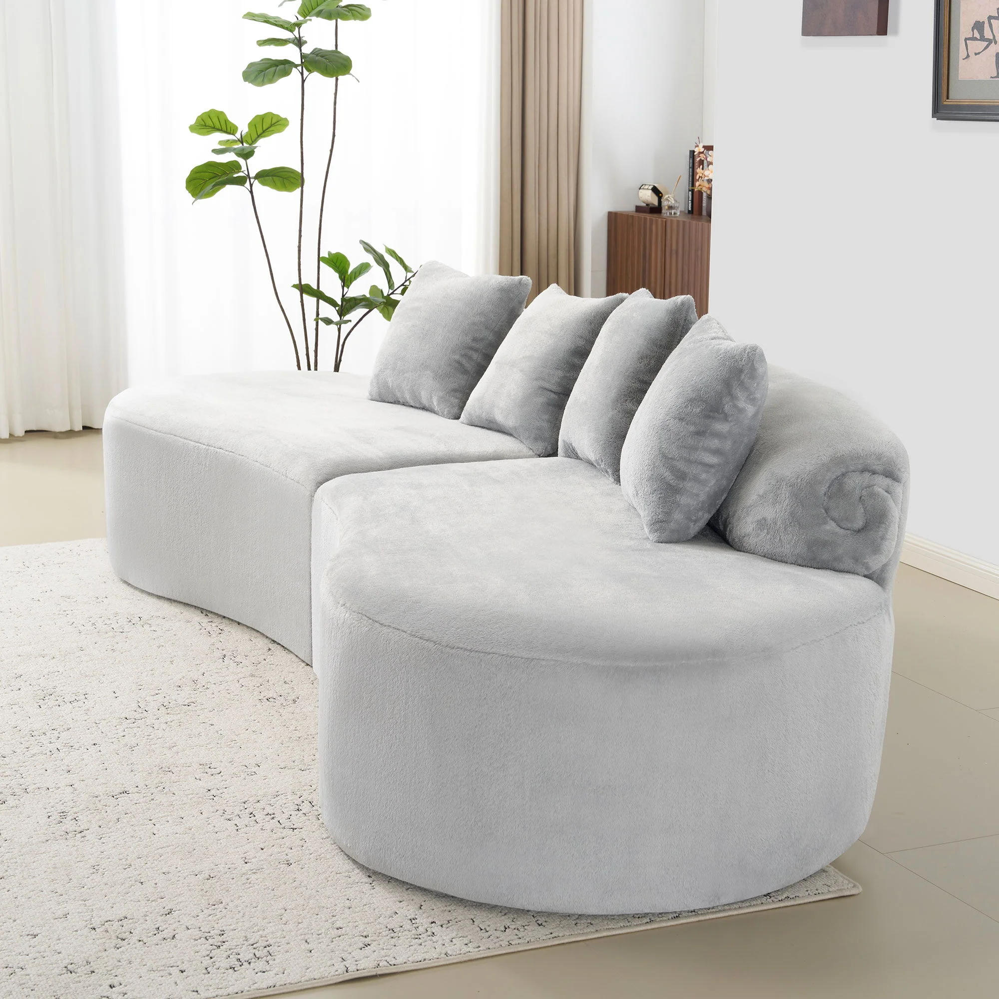 Modern Curved Sofa With Pillows - Image 5